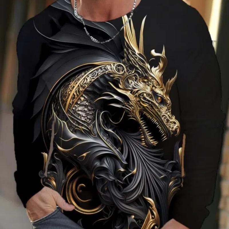 ETST 012 Dragon Heren T-shirt met lange mouwen voor herenkleding Casual top T-shirt Mode Harajuku 3D Full Printing Kleding Streetwear S