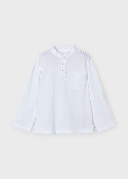 Mayoral Zomer polo shirt L/S mao kraag jongens - wit