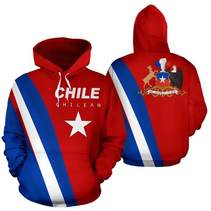 Xuhaijian02 3D-geprinte Chili Nationaal Embleem Kaart Hoodies Voor Heren Chileense Vlag Grafische Truien Casual Hoody Tops Sweatshirts Lange Mouwen XS