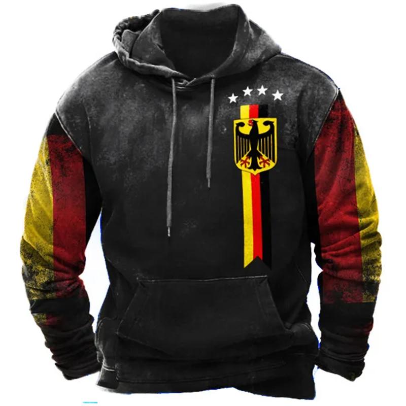ETST0013 Vintage Duitse vlag hoodie voor heren Duitse oversized casual hooded sweatshirts truien lange mouwen mannelijke tops straatkleding S