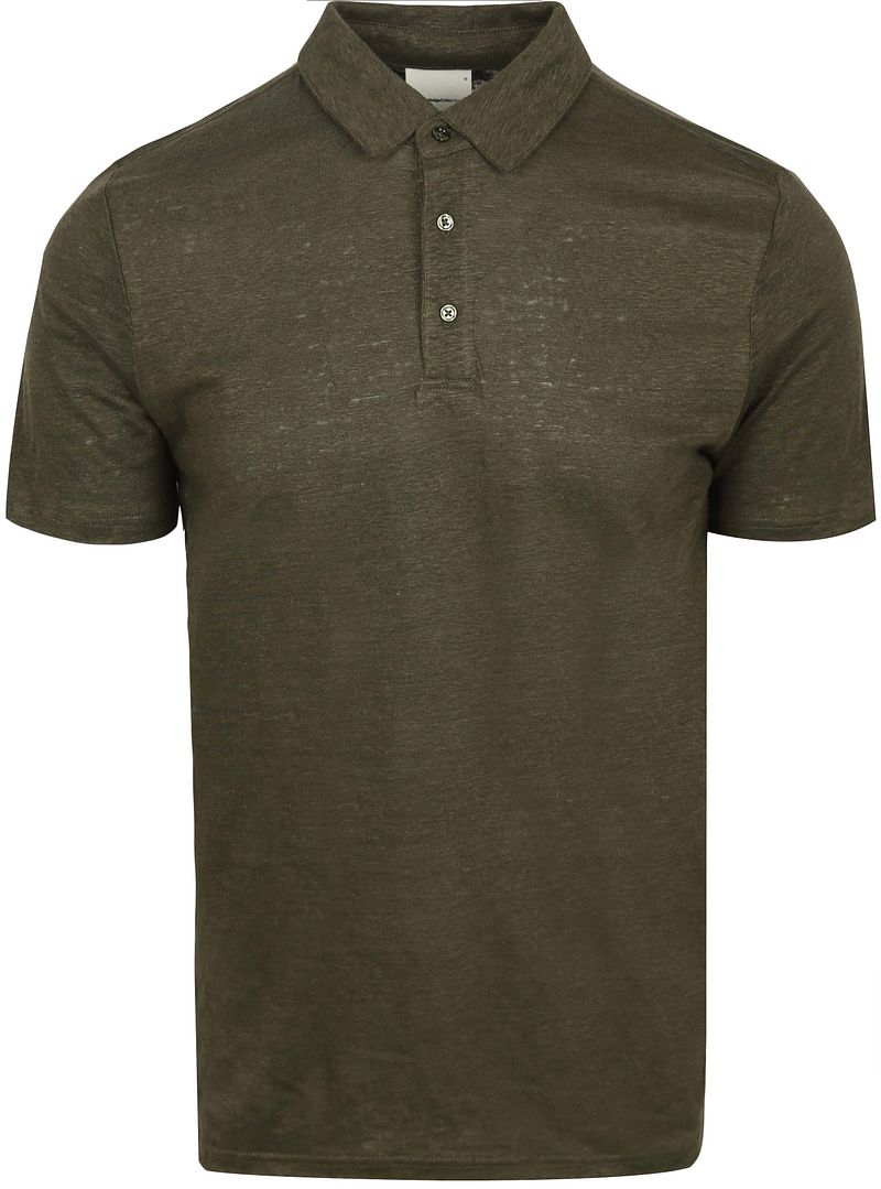 KnowledgeCotton Apparel Poloshirt Linnen Donkergroen