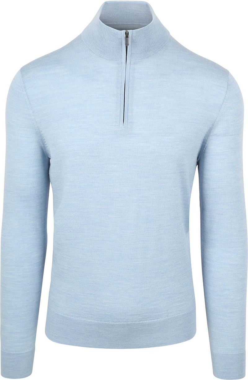 Suitable Merino Half Zip Trui Lichtblauw