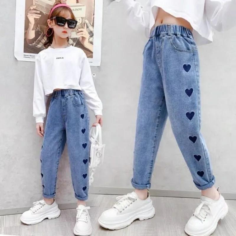 Nillkin Case Stroe Casual Kids Baby Meisjes Cowboy Broeken Lente Herfst Baby Meisjes Bedrukking Jeans Kinderen Meisjes Kinderkleding Kinderen Baby Meisjes Jeans 8T-150 blauw