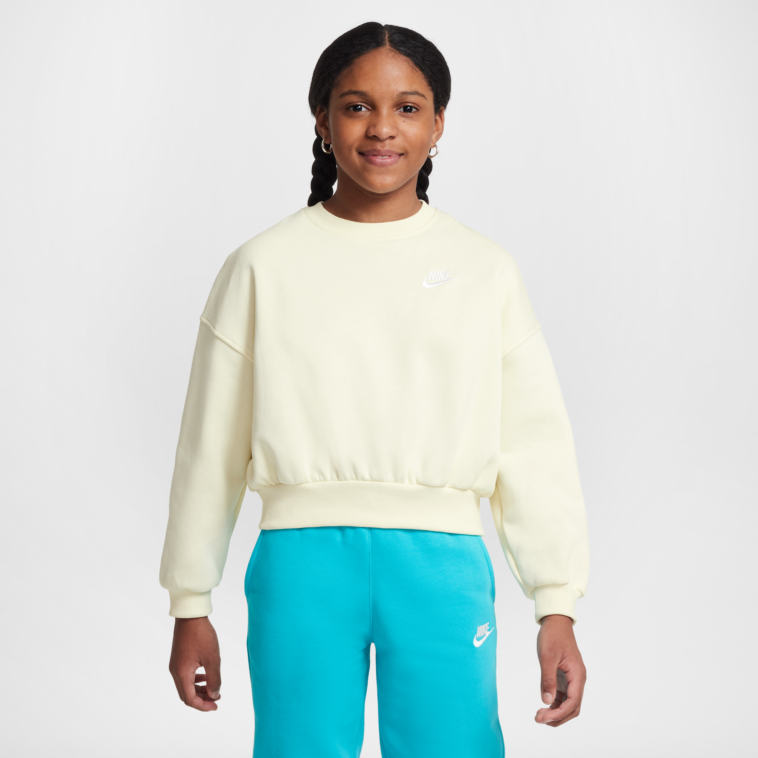 Nike Sportswear Club Fleece sweatshirt met ronde hals en recht design voor meisjes - Wit