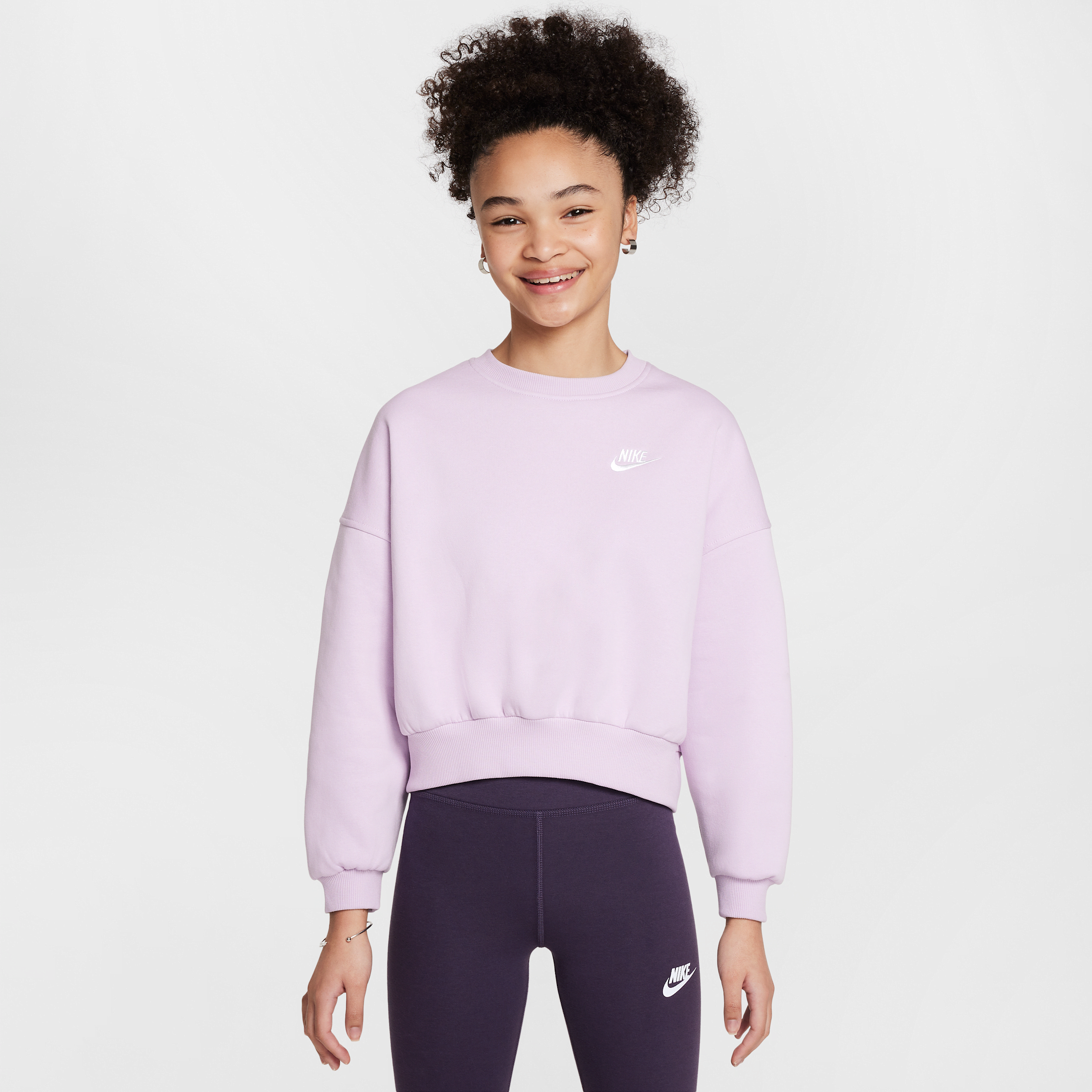 Nike Sportswear Club Fleece sweatshirt met ronde hals en recht design voor meisjes - Paars