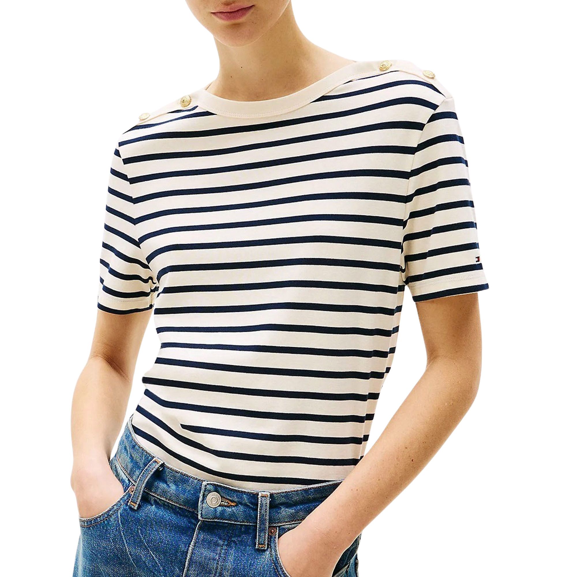 Tommy Hilfiger Regular Stripe Gold Button Shirt Dames