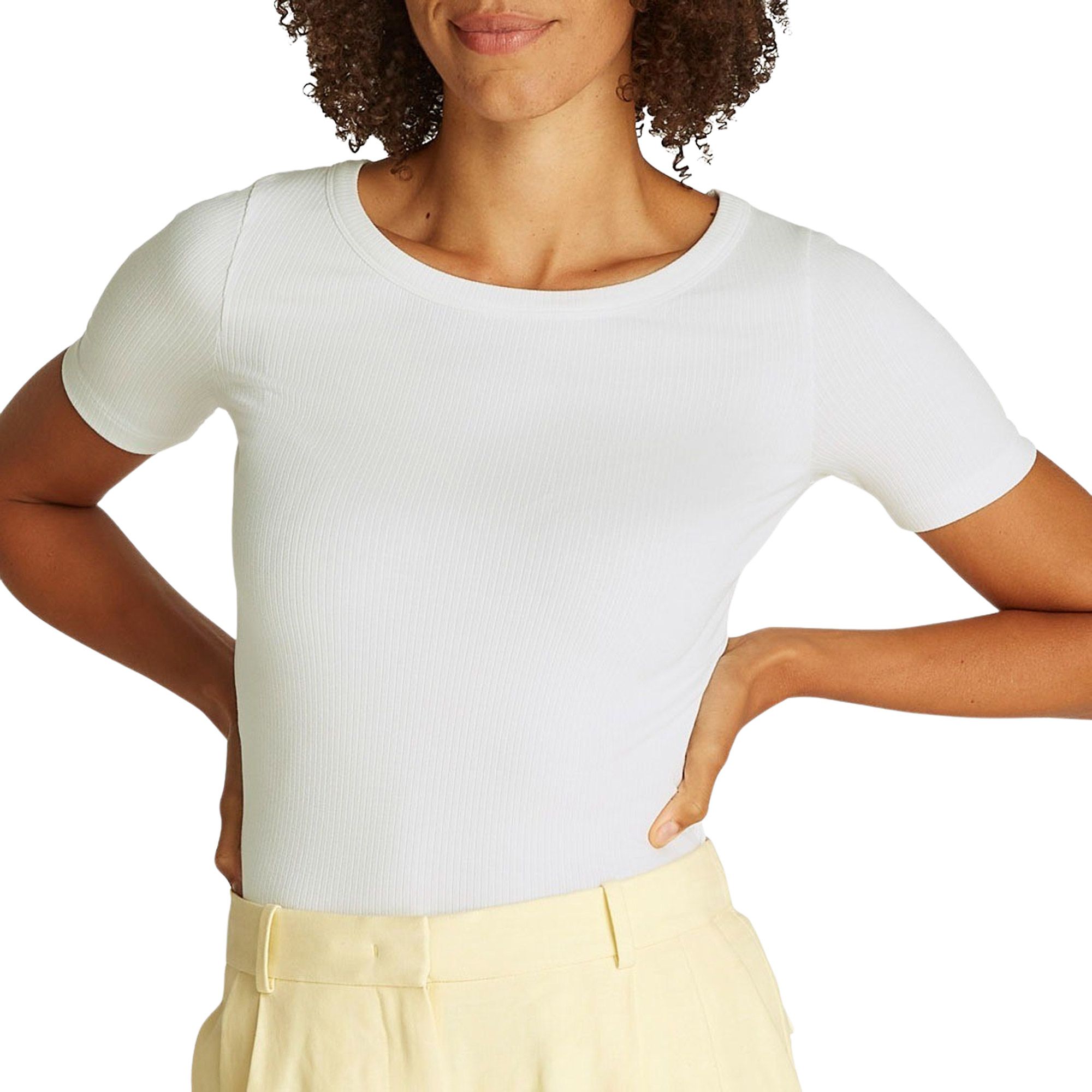 Tommy Hilfiger Shirt met ronde hals SLIM 5X2 RIB O-NK SS met discreet geborduurd tommy hilfiger logo