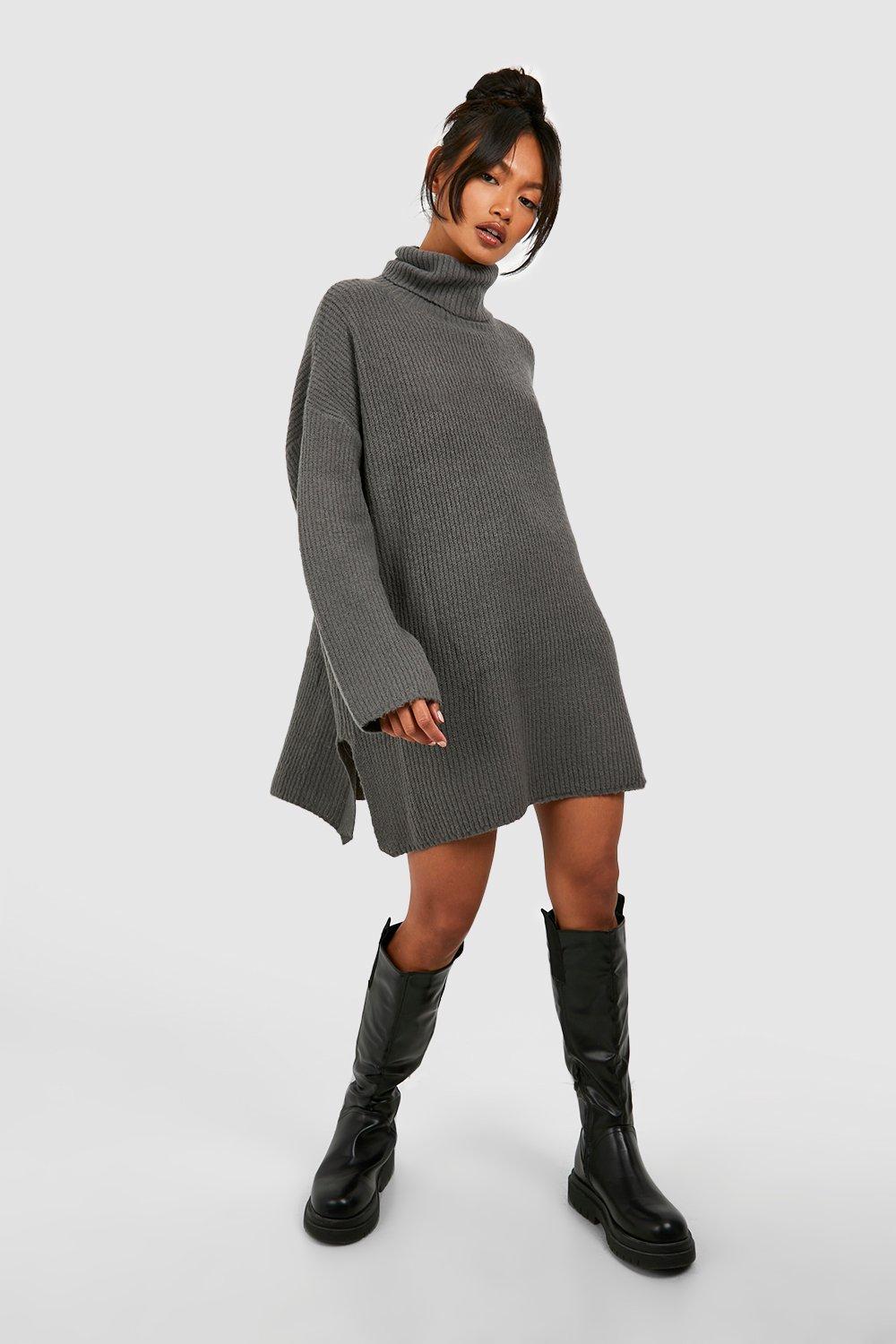 Boohoo Trui Jurk Met Col En Tuniek, Charcoal