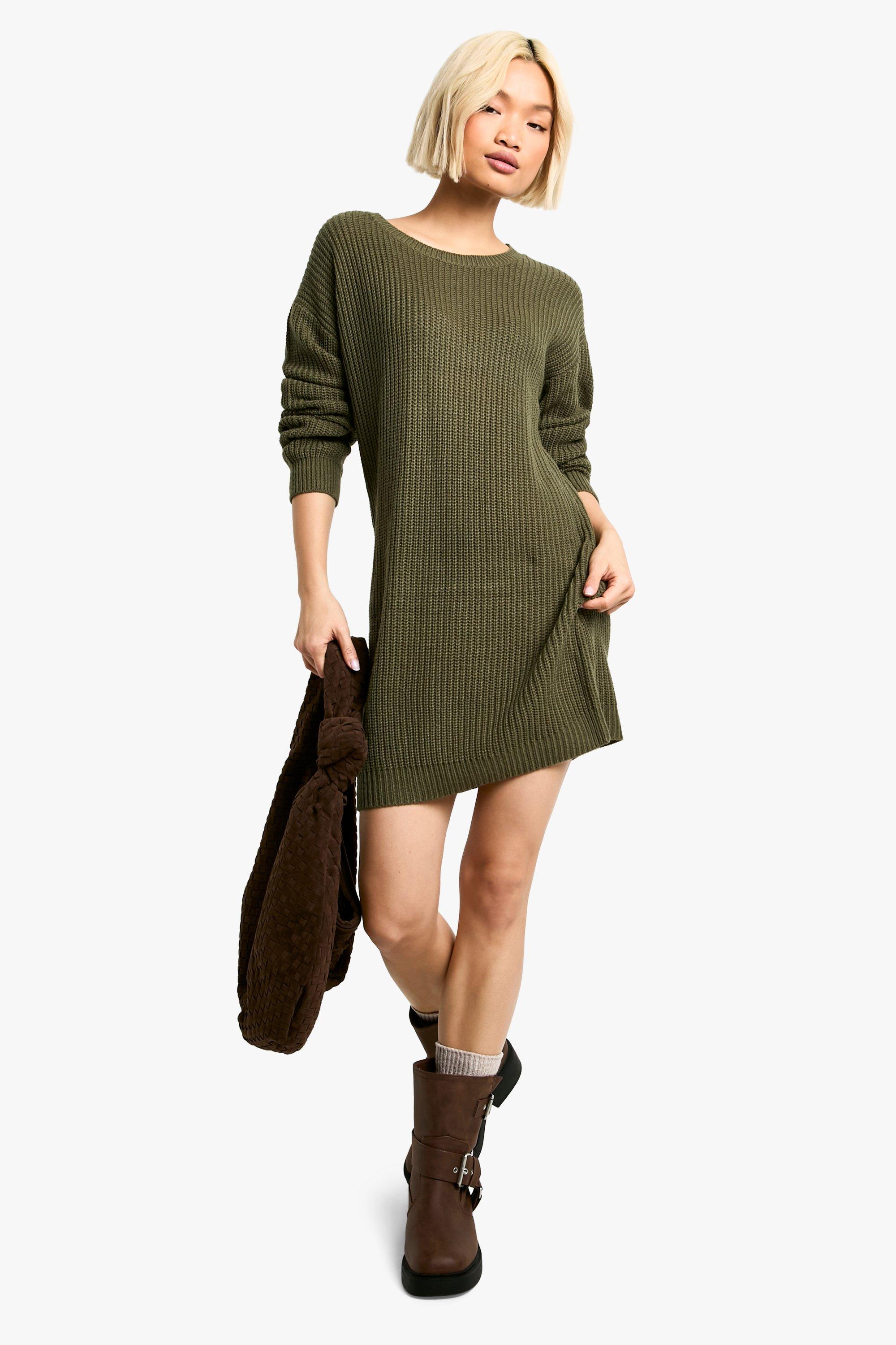 Boohoo Basic Trui Jurk Met Crewneck, Olive
