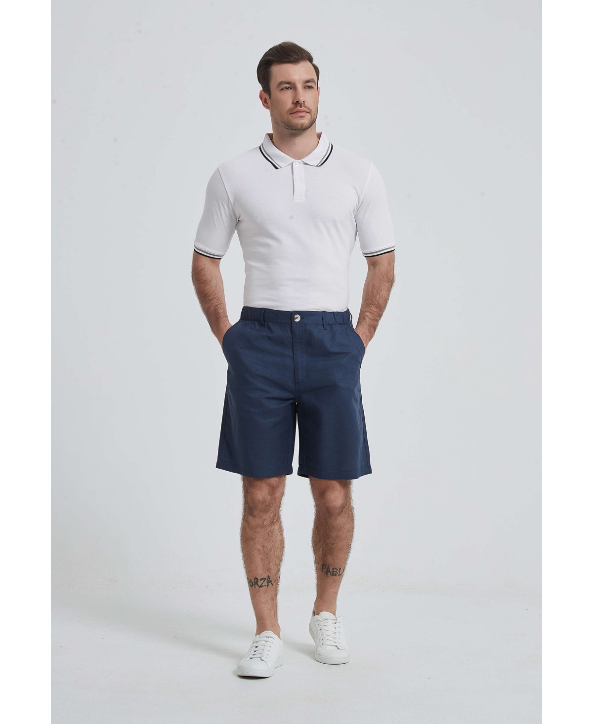 William de Faye Linnen shorts blauw