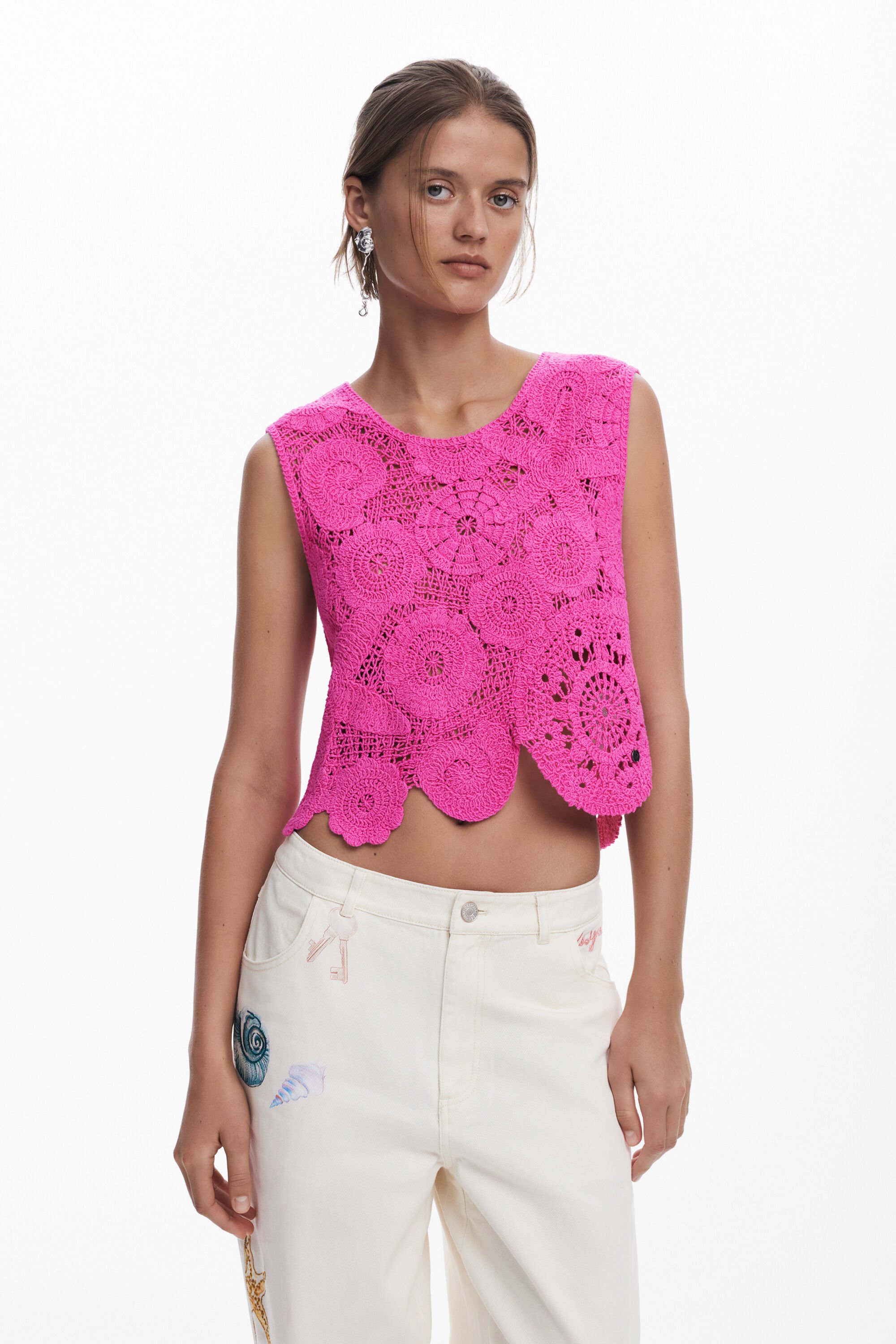 desigual Cropped crochet top - RED