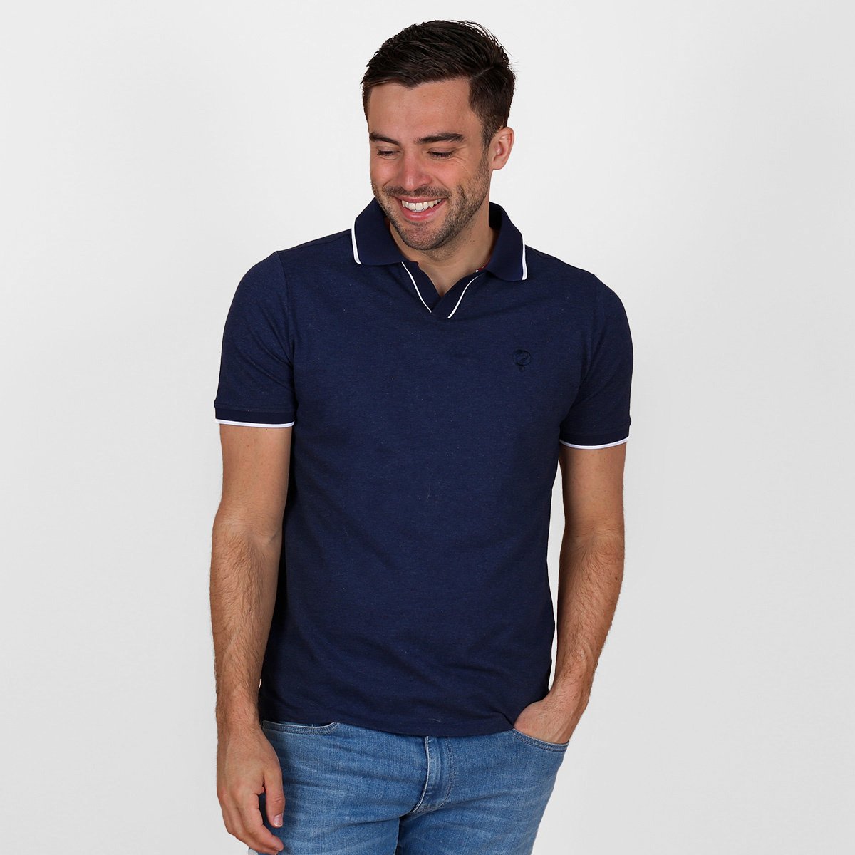 Quick-Q1905 Heren Polo Stein - Donkerblauw Melange