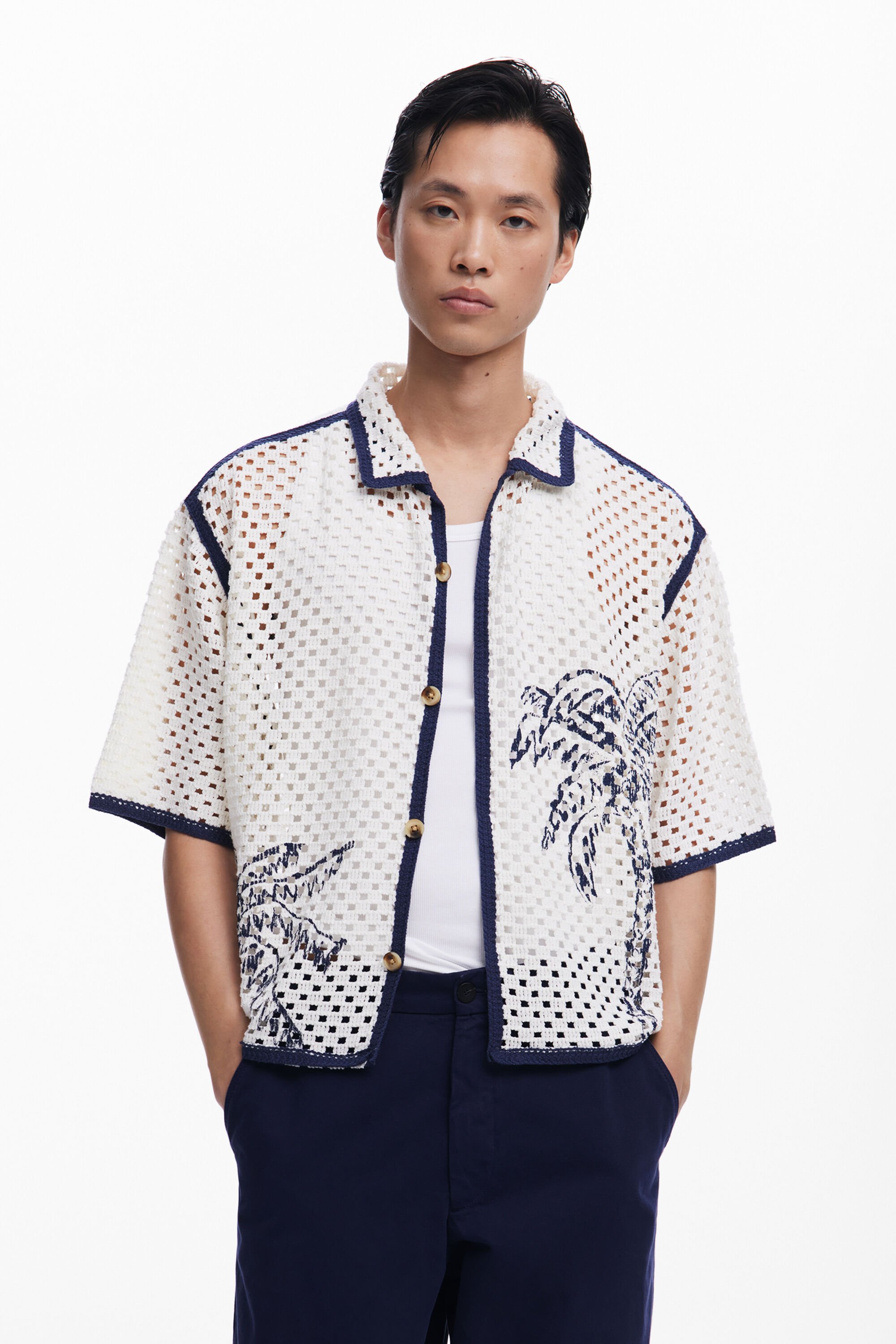 desigual Geperforeerd overhemd met palmbomen - WHITE