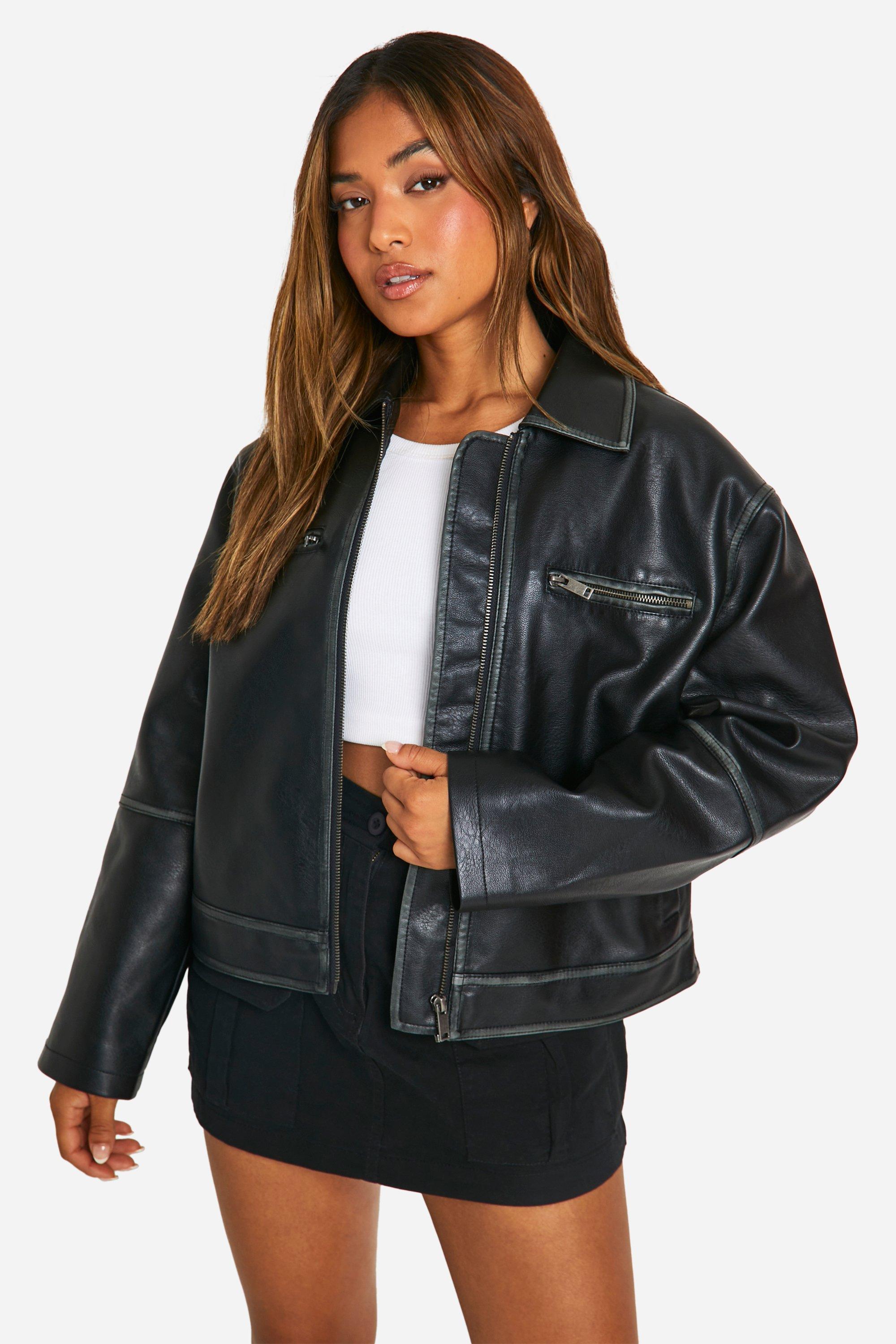 Boohoo Petite Nepleren Vintage Jas Met Rits, Black