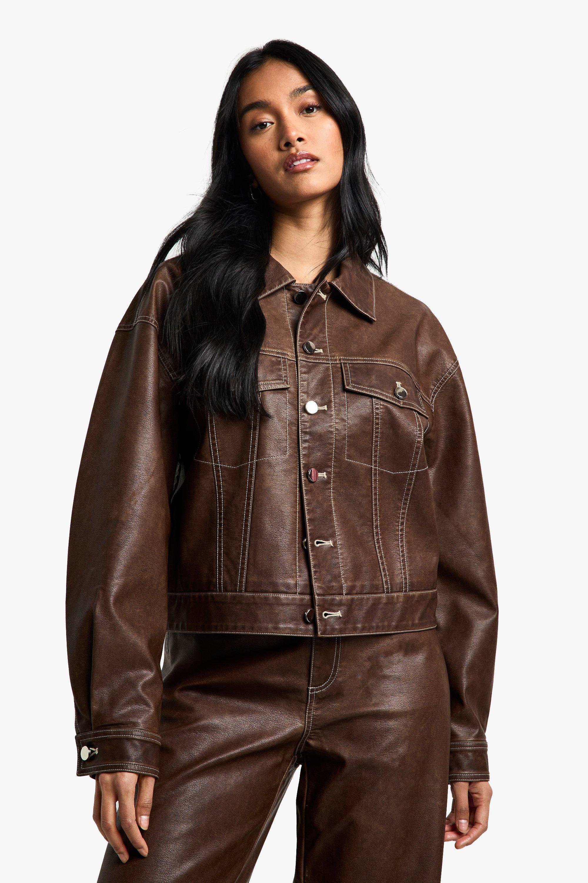 Boohoo Nepleren Vintage Jas, Brown