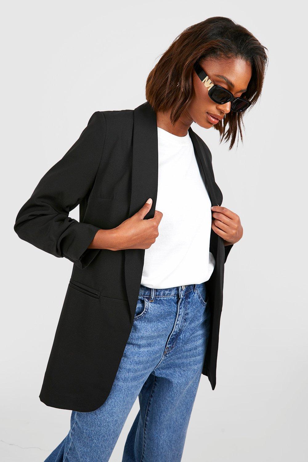 Boohoo Blazer Met Geplooide Mouwen, Black