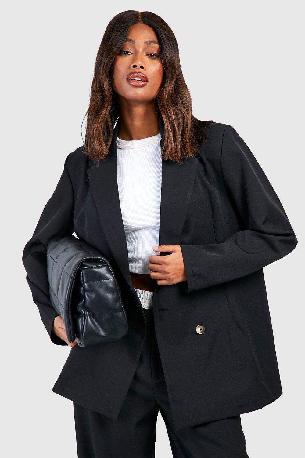 Boohoo Basic Oversized Blazer Met Dubbele Knopen, Black