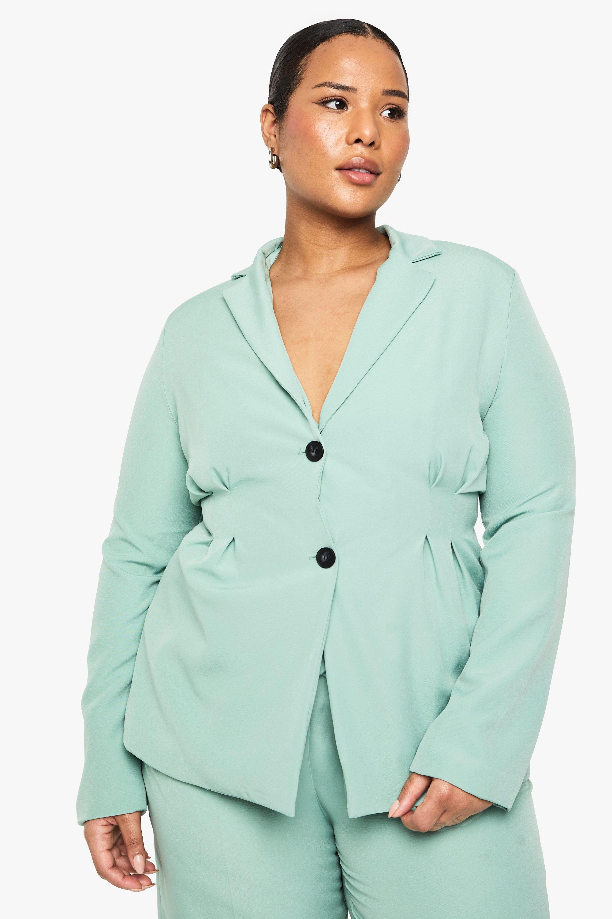 Boohoo Plus Geweven Blazer Met Geplooide Taille, Light Khaki