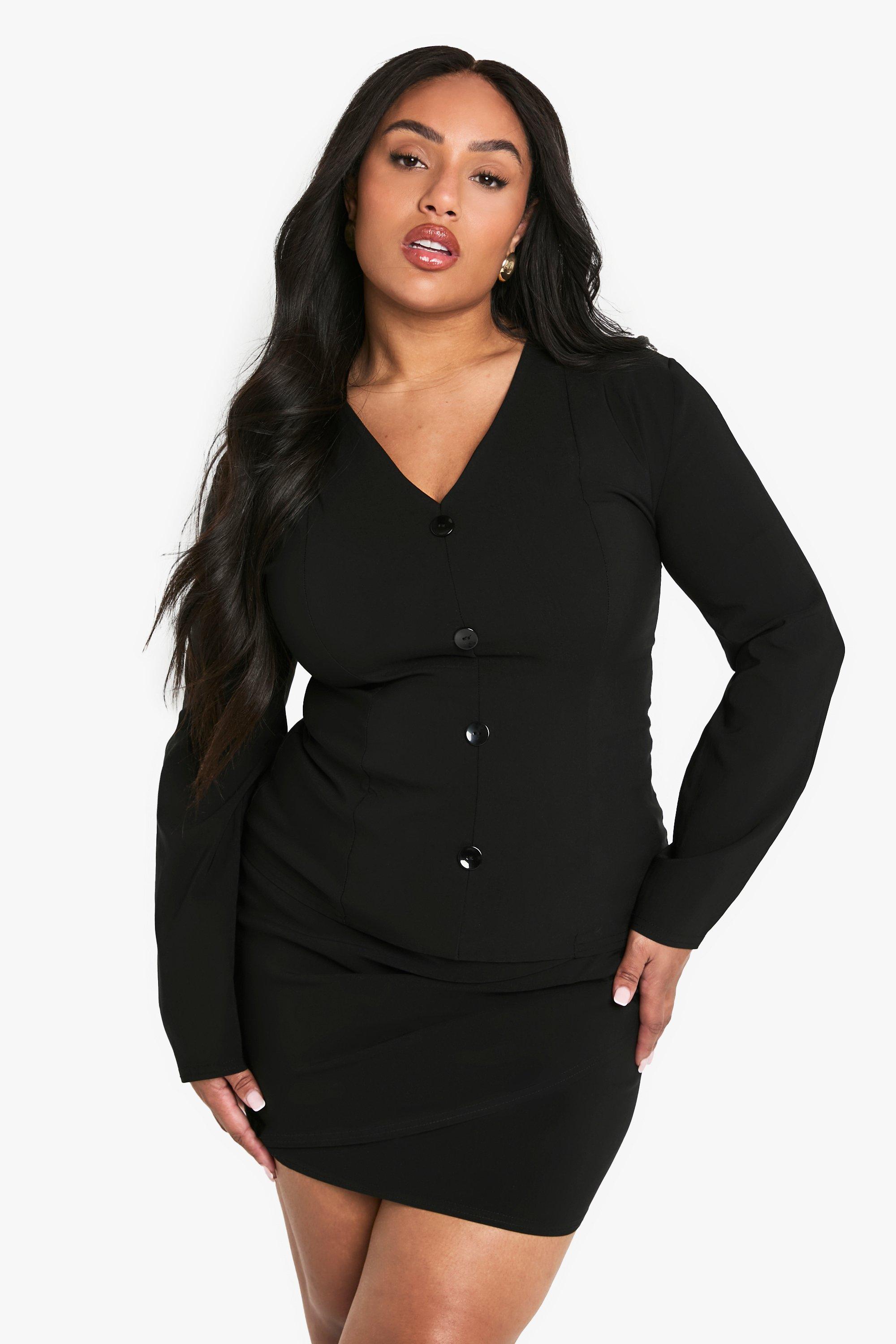 Boohoo Plus Geplooide Bengaline Blazer, Black