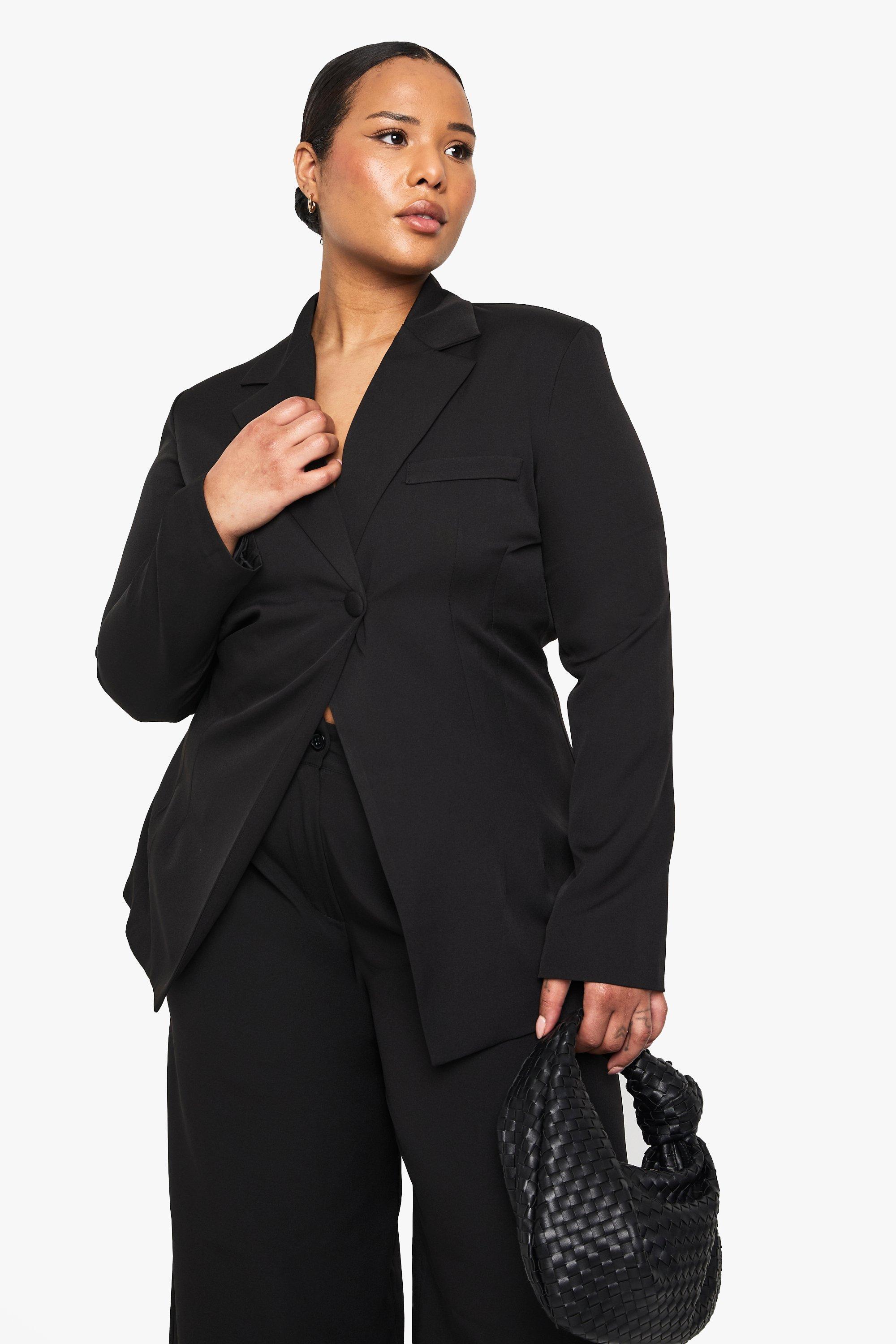 Boohoo Plus Geweven Getailleerde Wikkel Blazer, Black