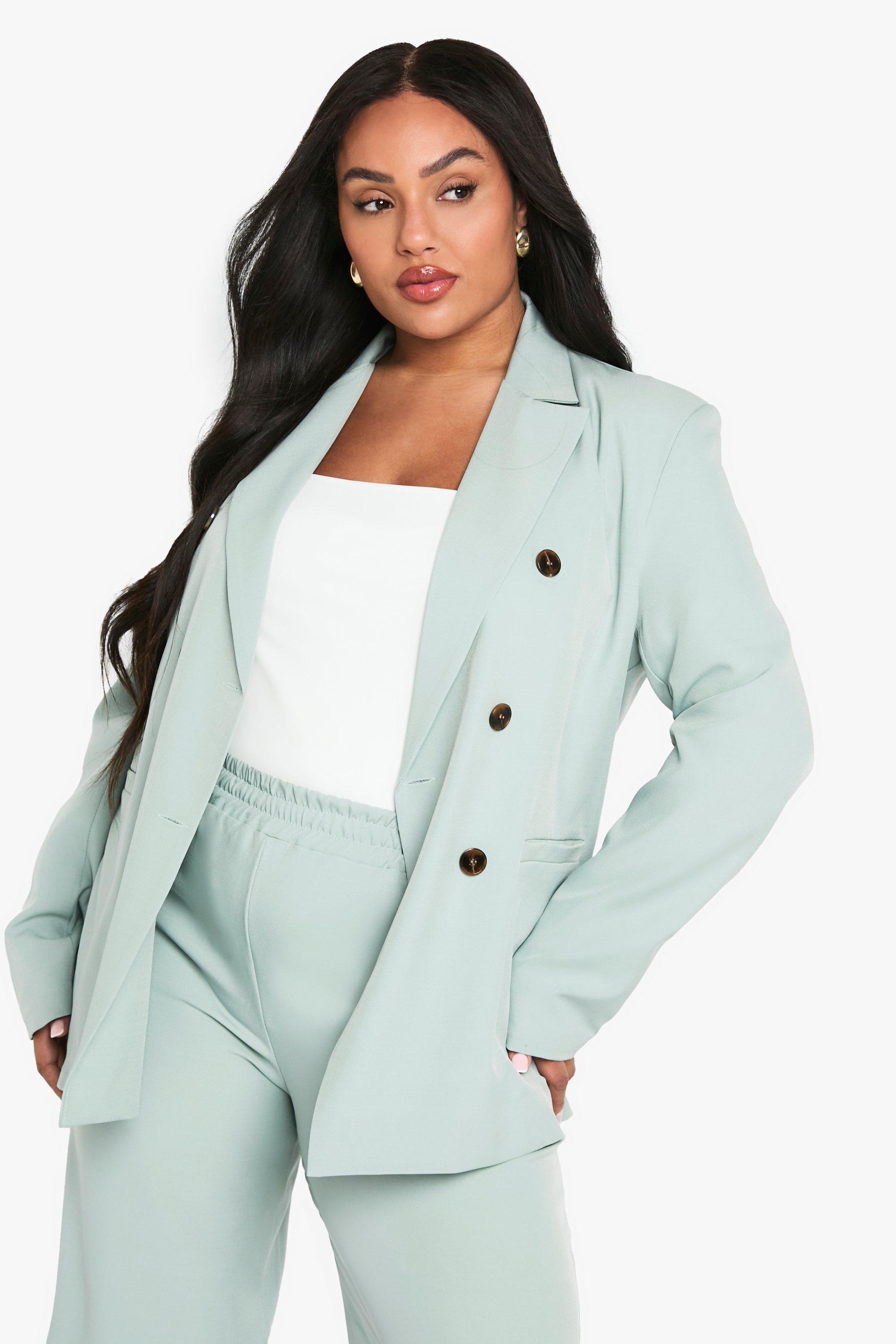 Boohoo Plus Geweven Getailleerde Blazer Met Knoop Detail, Sage