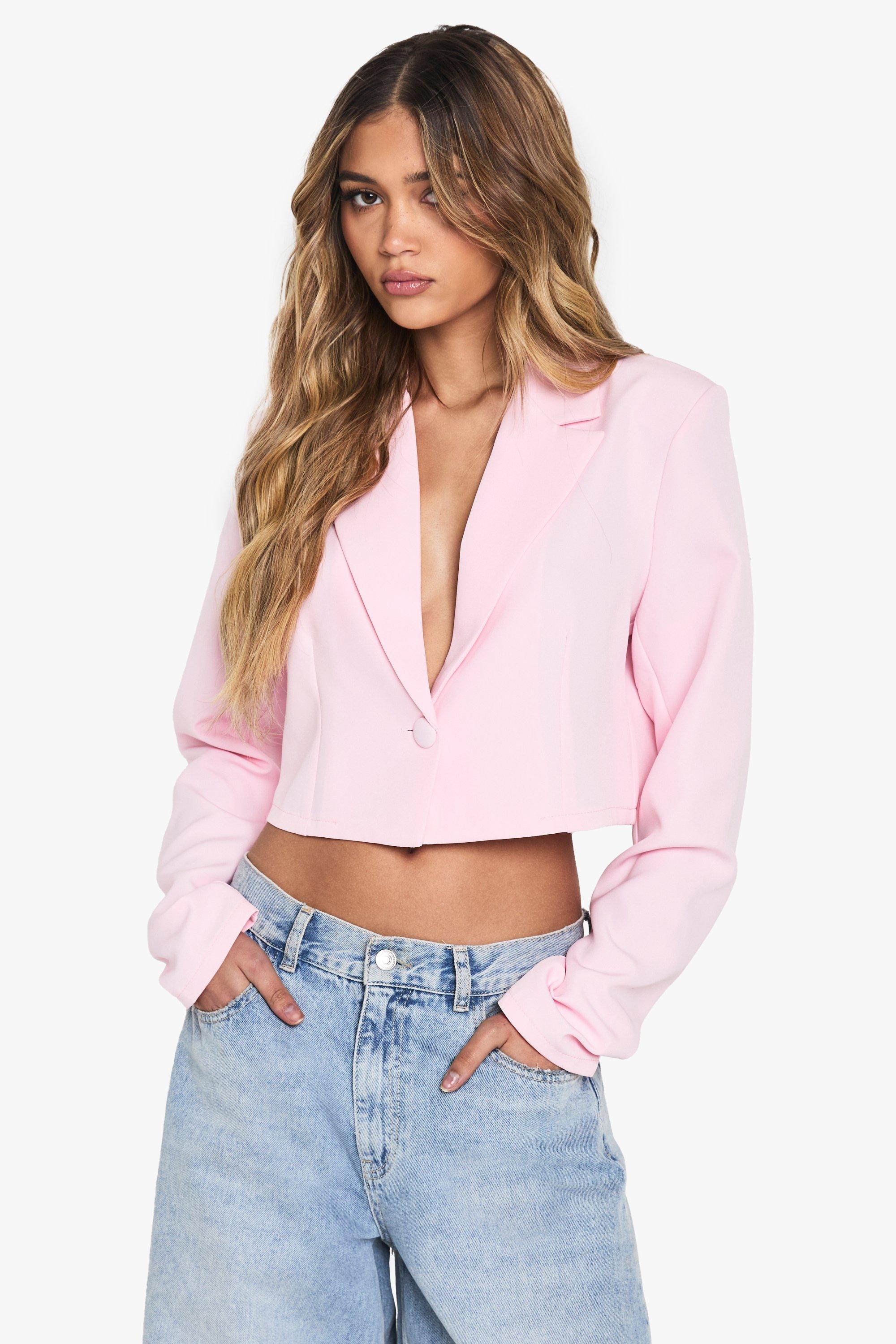 Boohoo Korte Basic Geweven Baggy Blazer, Baby Pink