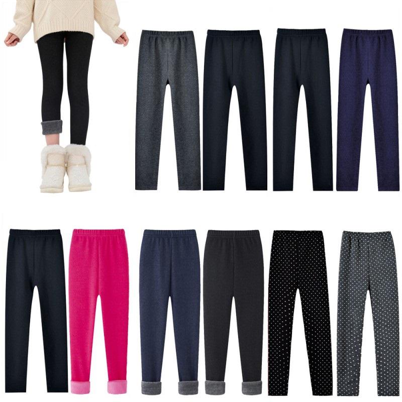 BOOSKU Kinderen baby meisjes winter effen broek pluche warme legging kinderen meisje fleece gevoerde legging voor 2-13 jaar 130