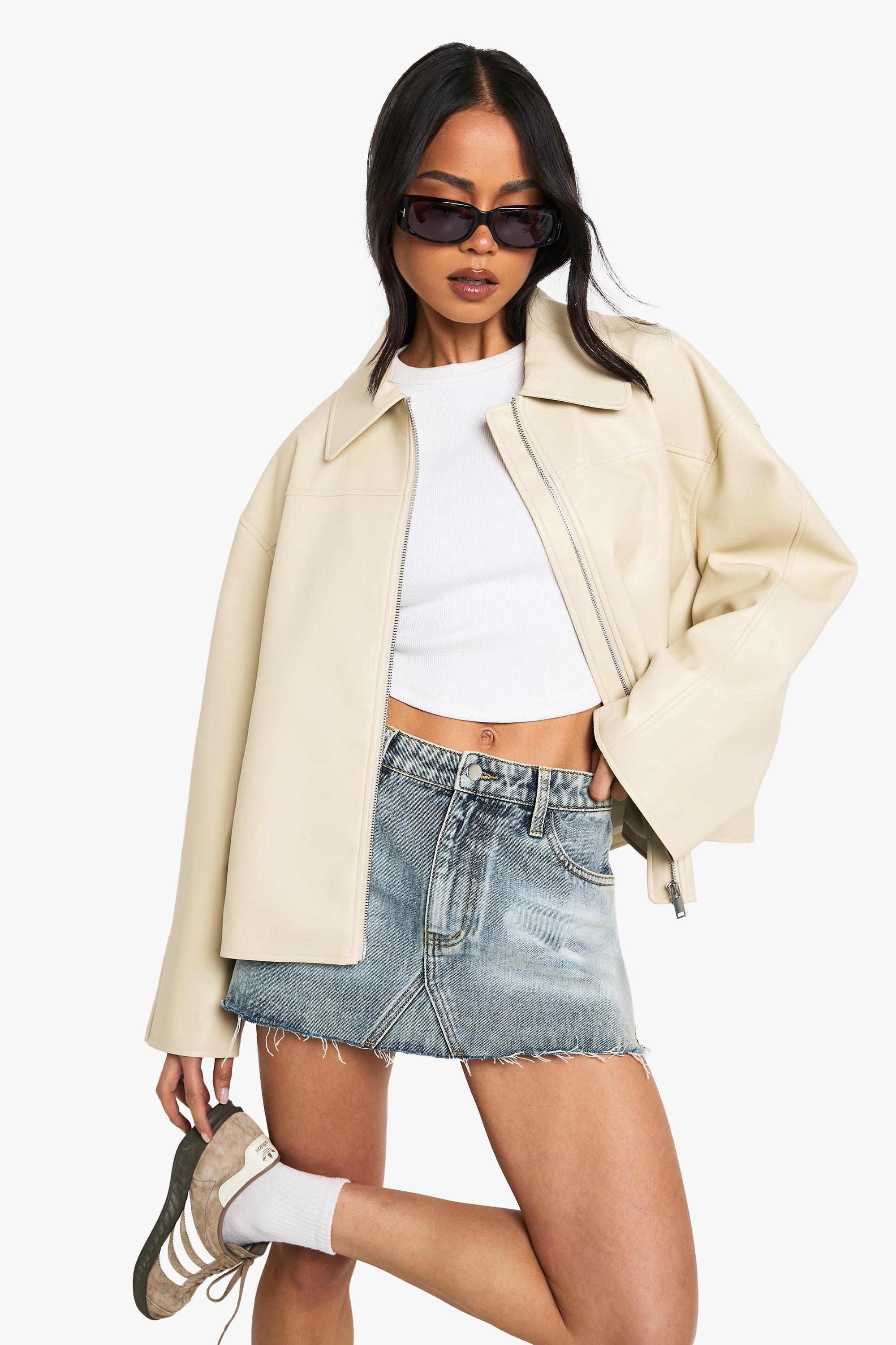 Boohoo Nepleren Jas Met Rits, Stone