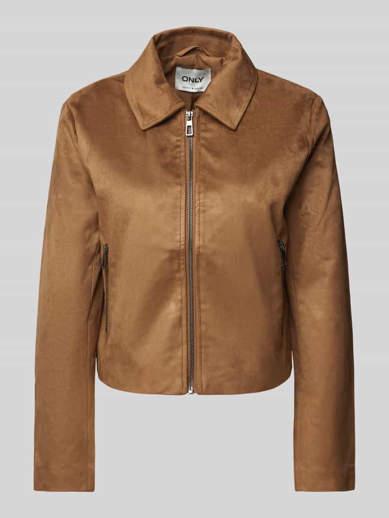 Regular fit jack in leerlook met fly-away-kraag, model 'TULIP'