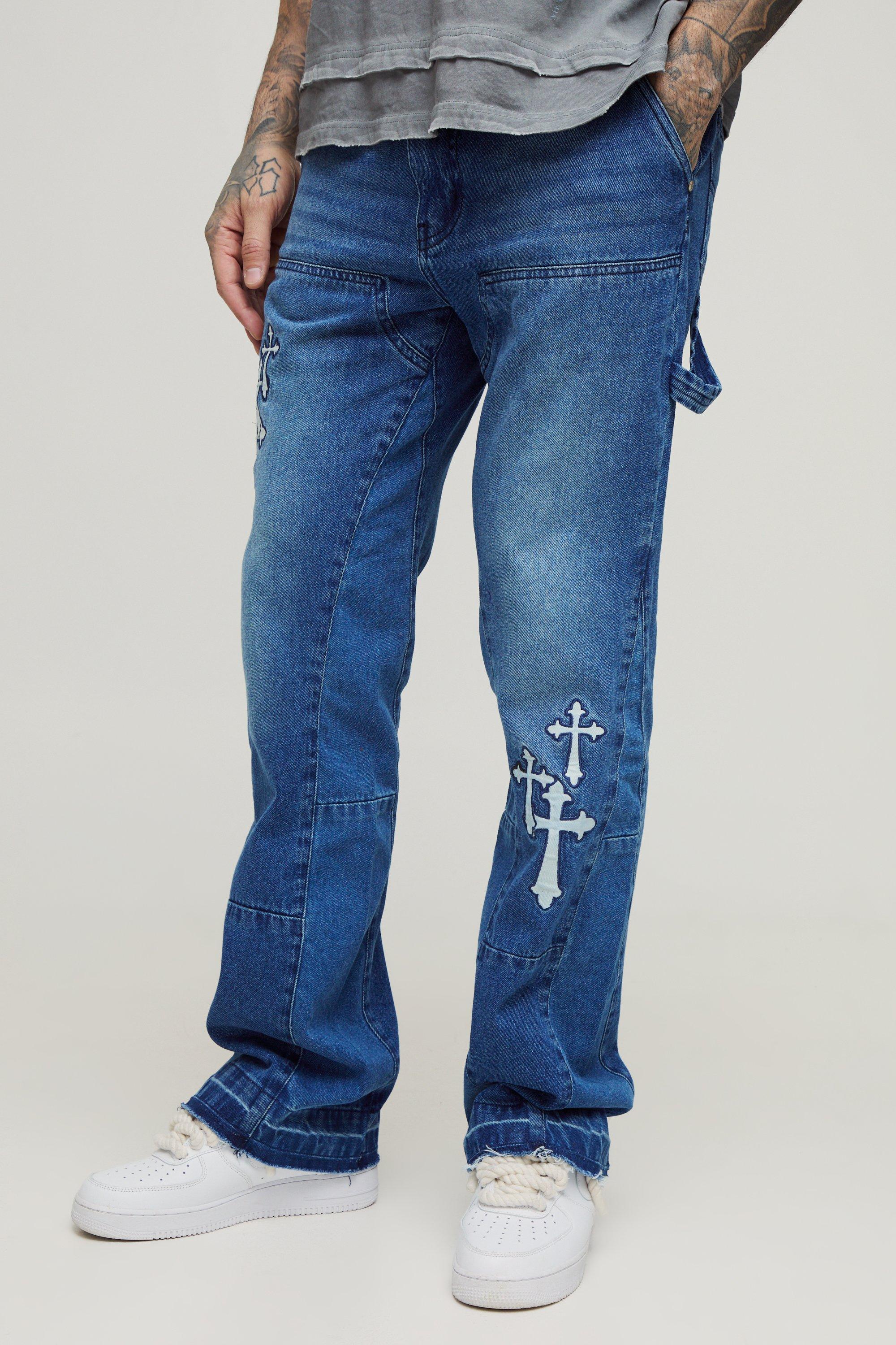 Boohoo Tall Gothic Carpenter Jeans Met Kruis En Gusset, Mid Wash