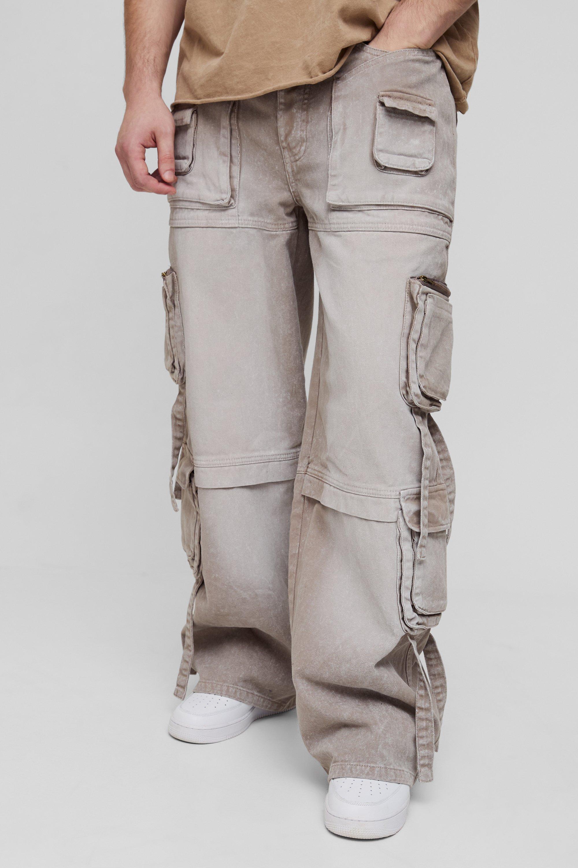 Boohoo Tall Onbewerkte Baggy Cargo Jeans Met Zakken En Bandjes, Stone