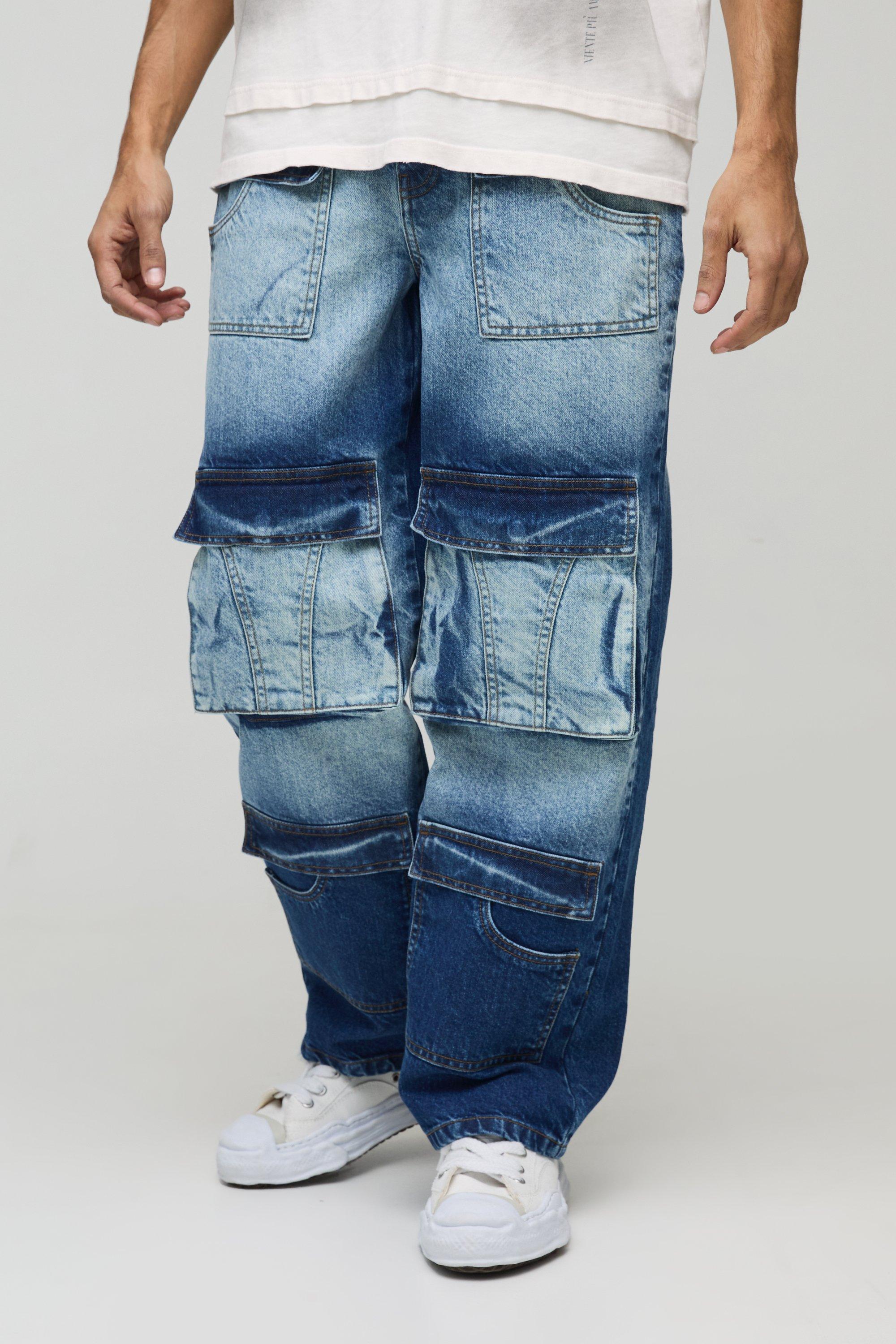 Boohoo Onbewerkte Baggy Cargo Jeans Met Zakken, Light Blue