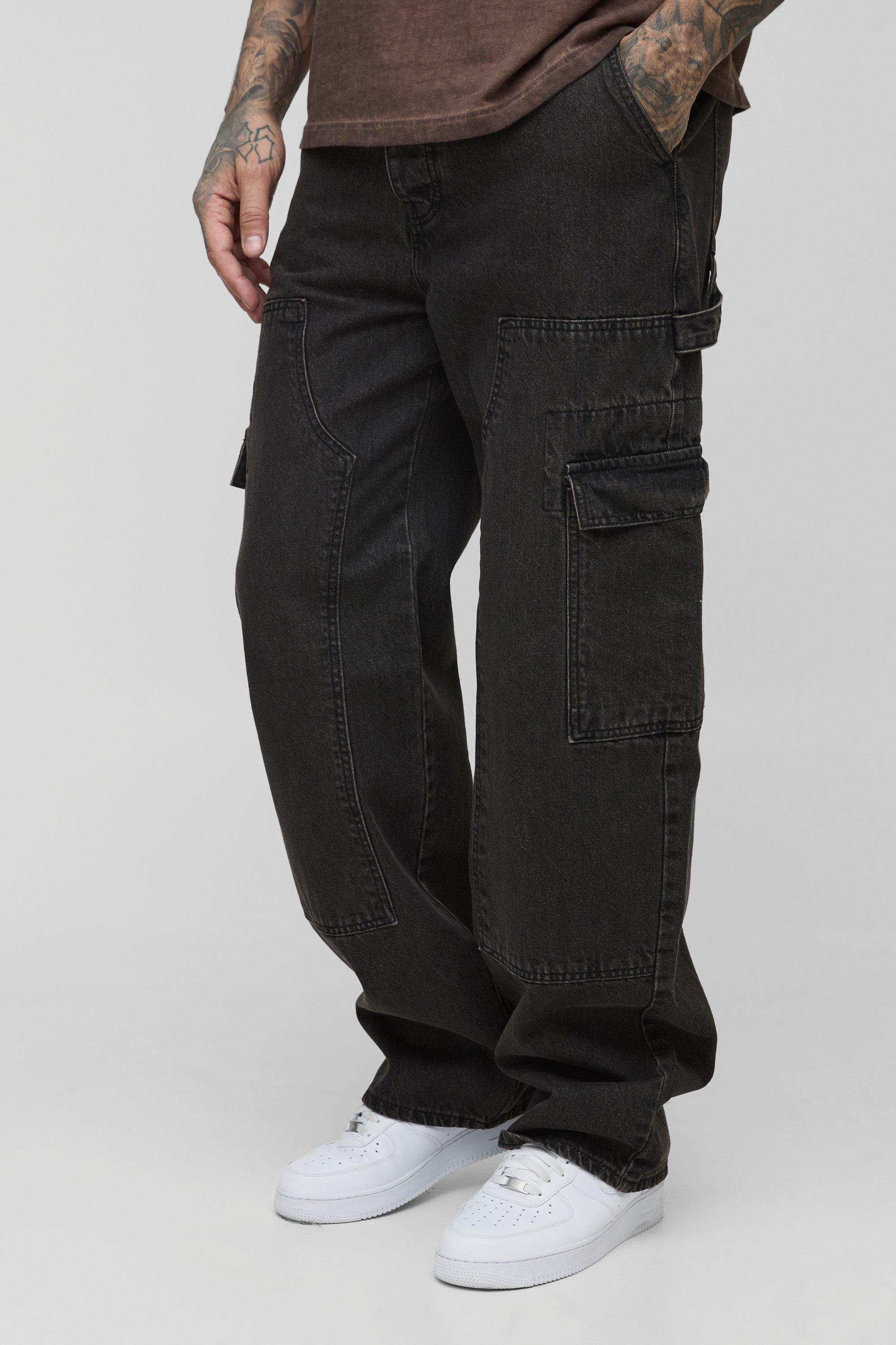 Boohoo Tall Baggy Utility Cargo Jeans, Washed Black
