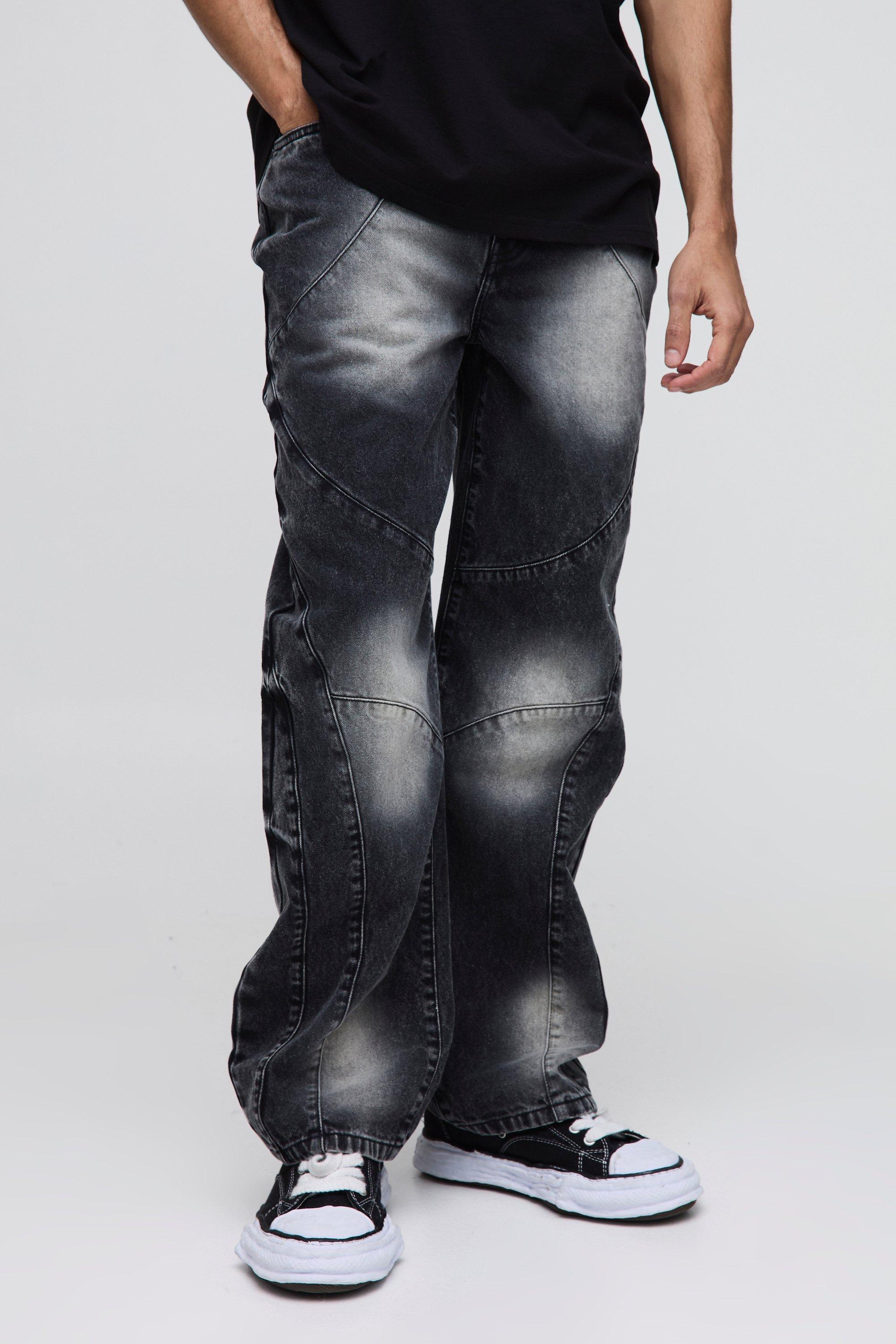 Boohoo Onbewerkte Ballon Jeans Met Metallic Panelen, Washed Black