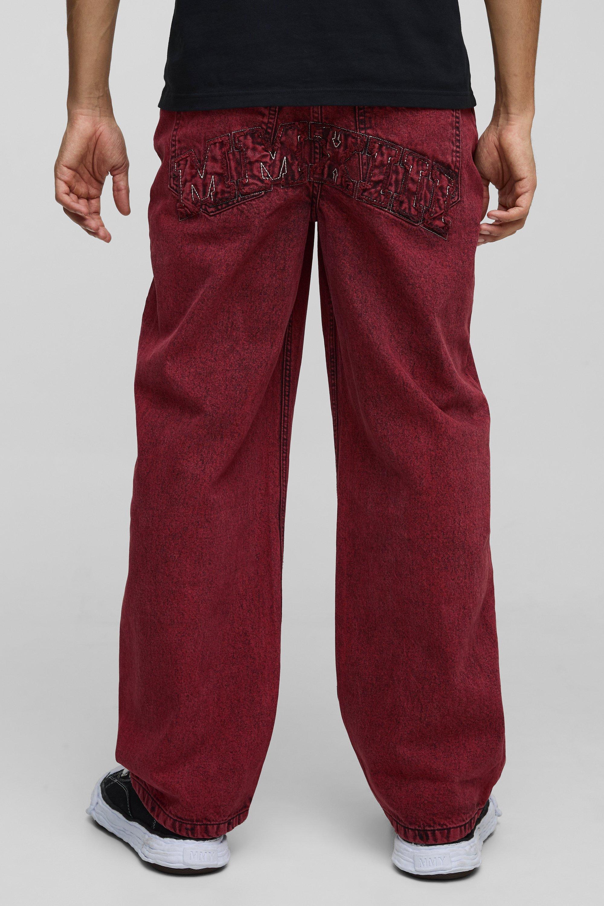 Boohoo Onbewerkte Baggy Acid Wash Gebleekte Jeans, Red