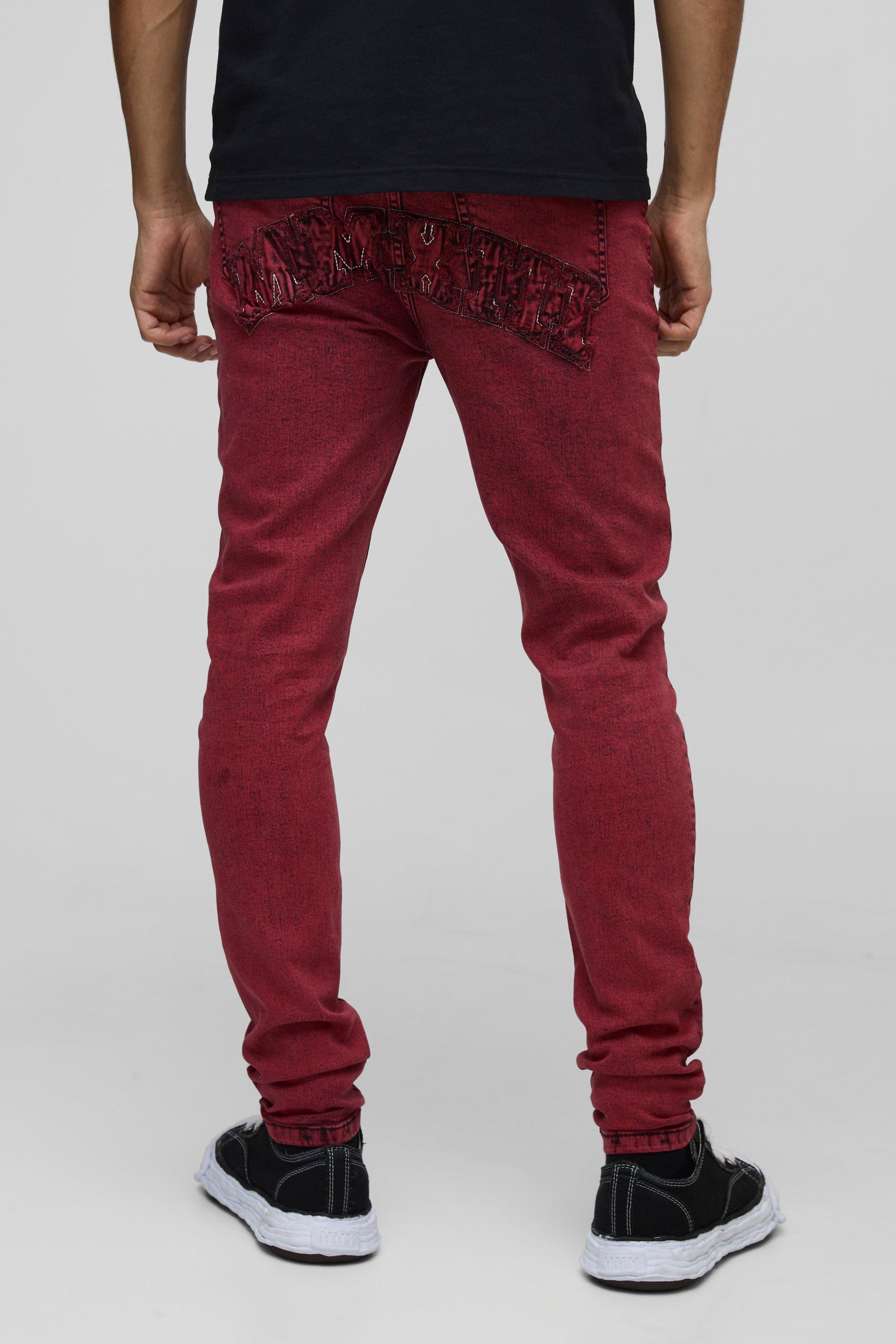 Boohoo Acid Wash Gebleekte Stretch Skinny Jeans, Red