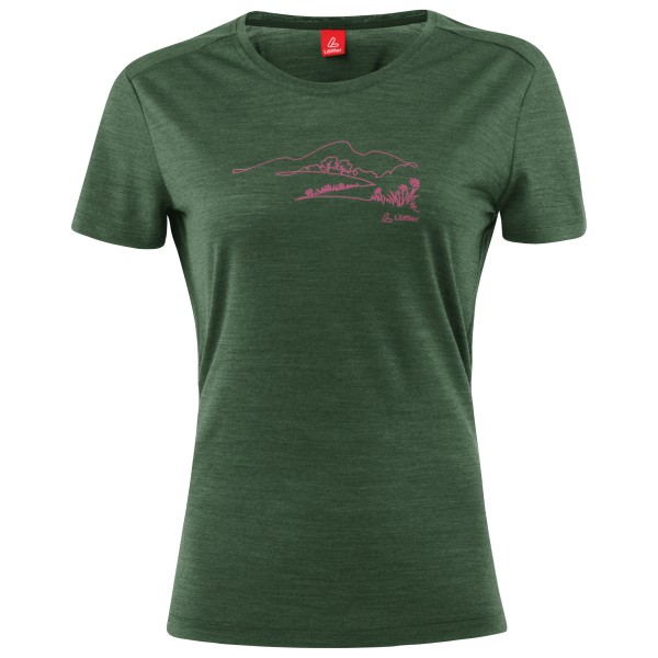 Löffler - Women's Printshirt Country Merino-Tencel - Merinoshirt, groen