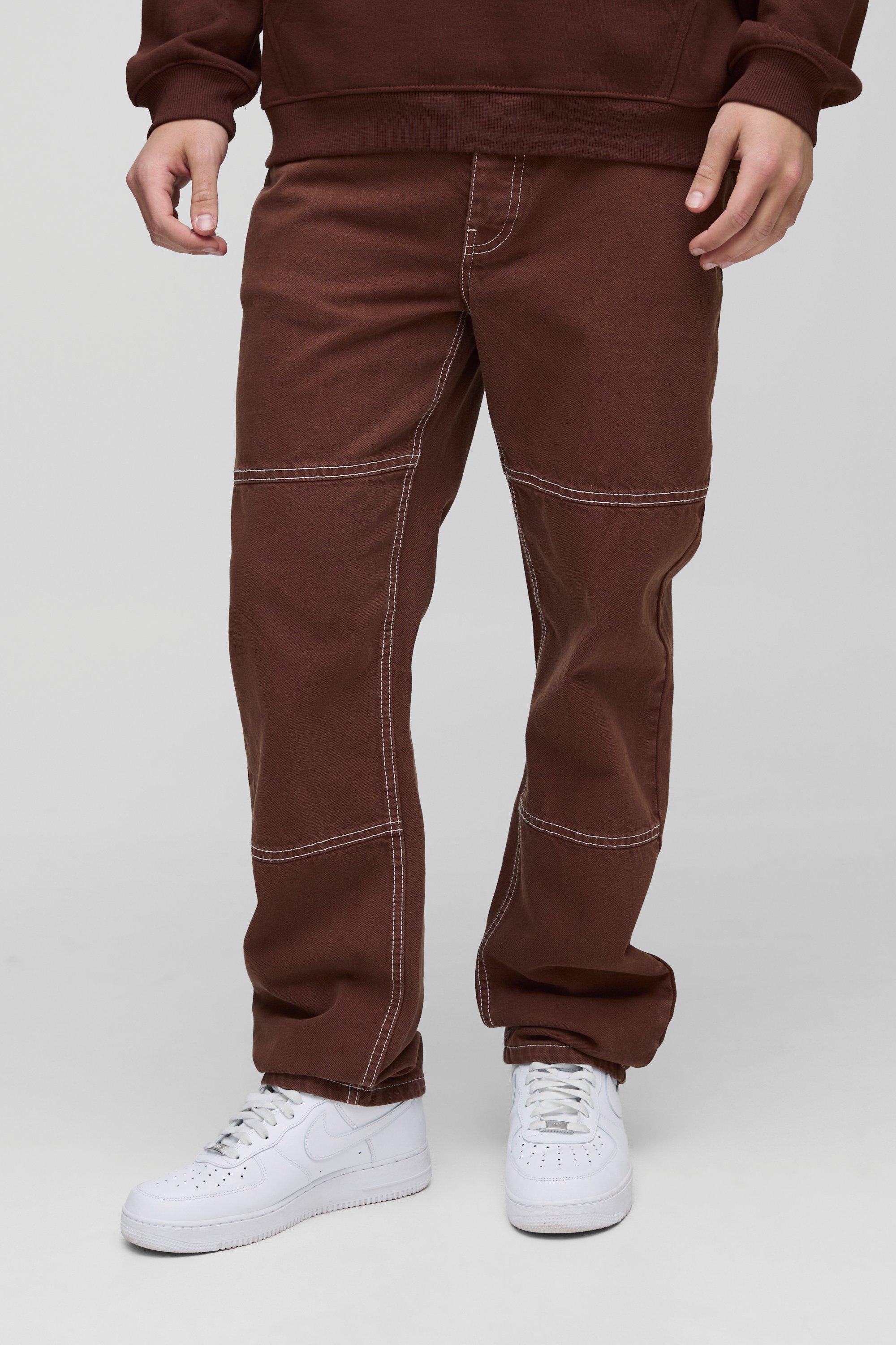 Boohoo Jeans Met Rechte Pijpen En Contrasterende Stiksels, Tan