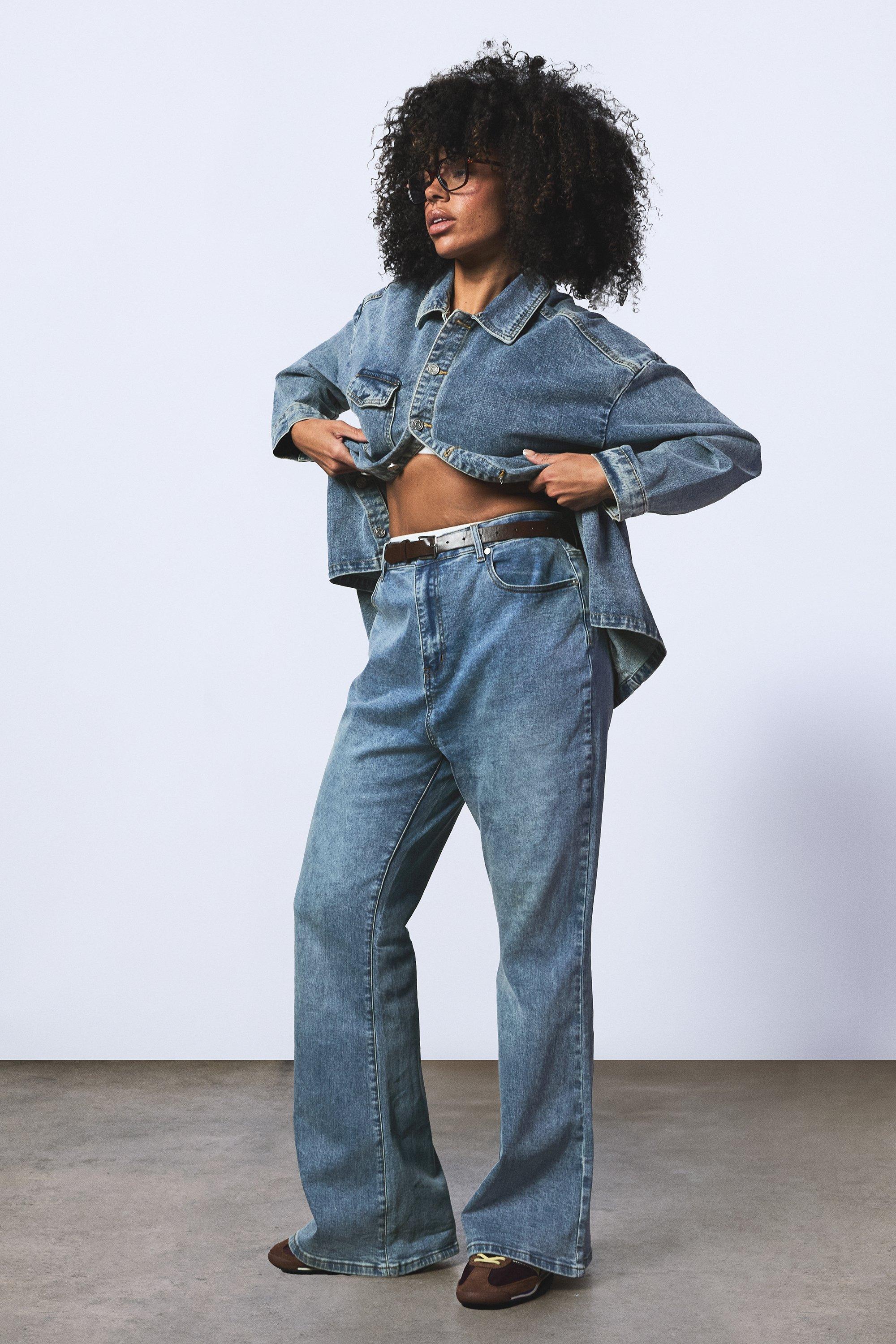 Boohoo Plus Flared Jeans, Vintage Wash