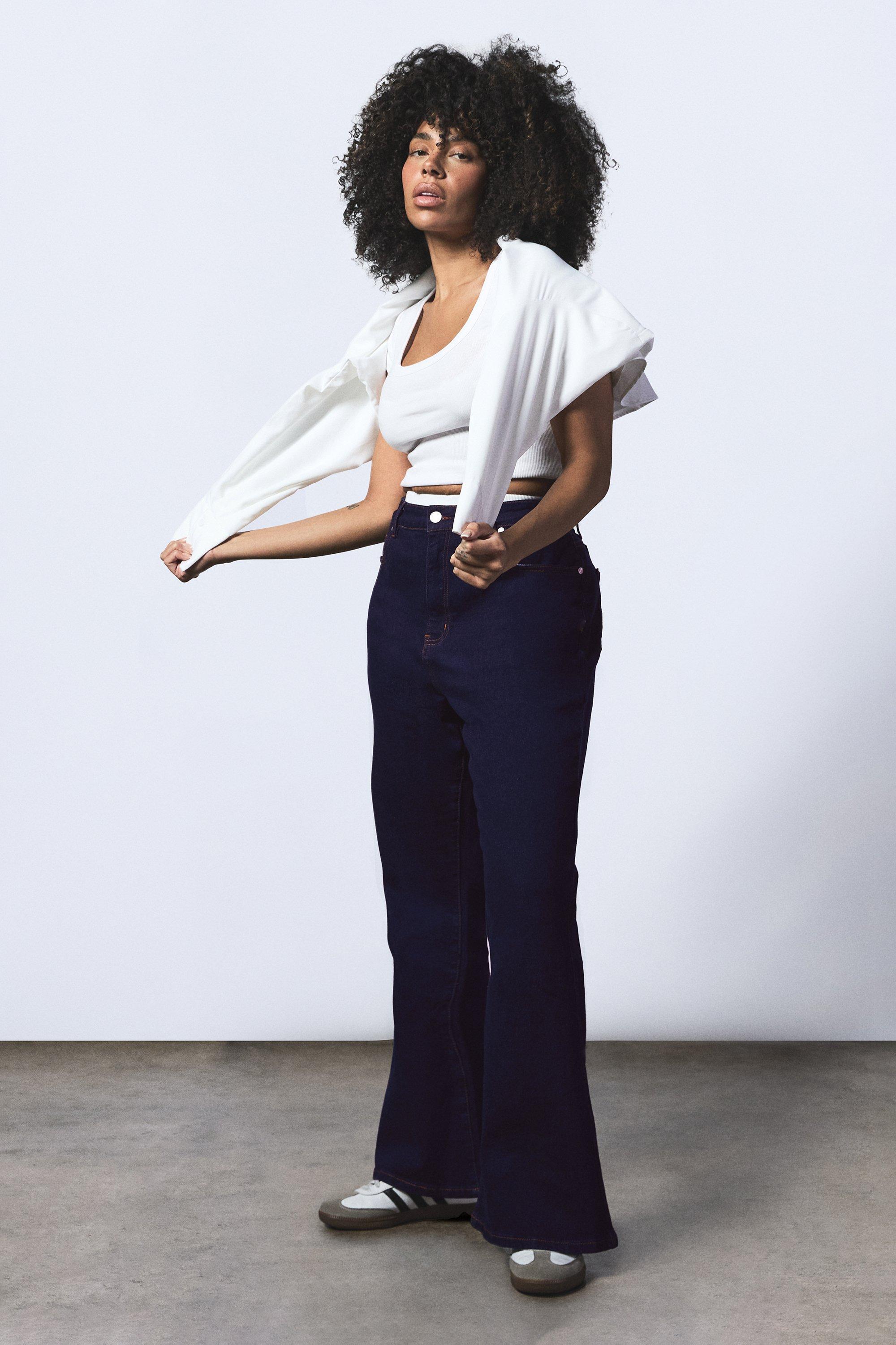Boohoo Plus Flared Jeans, Indigo