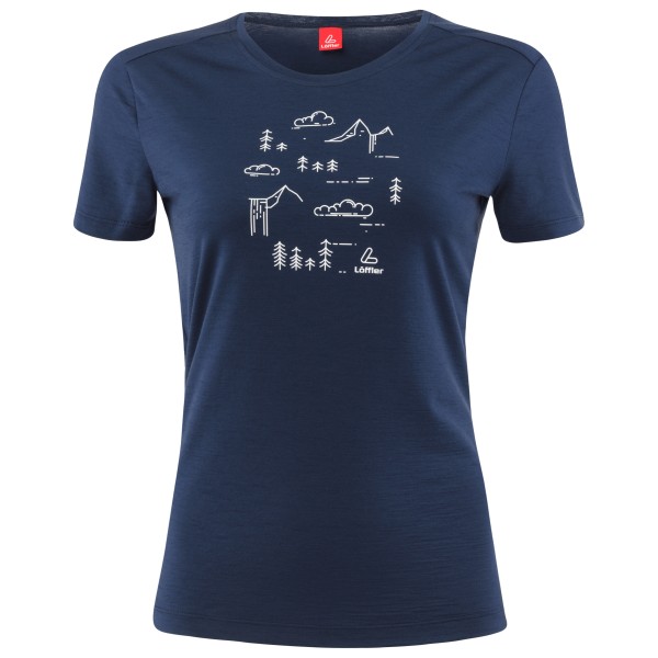 Löffler - Women's Printshirt Nature Merino Light - Merinoshirt, blauw
