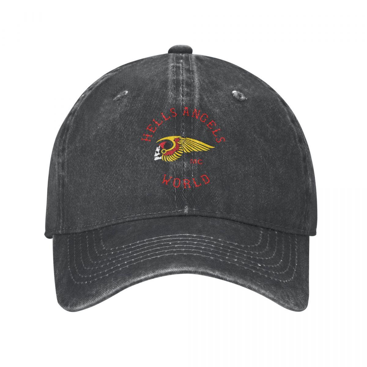91421224MABLK3A4XG Hells Angels World Logo Baseball Caps Unisex Distressed Denim Snapback Hat Warrior Brotherhood Motorcycle Outdoor Workouts Hoeden One Size