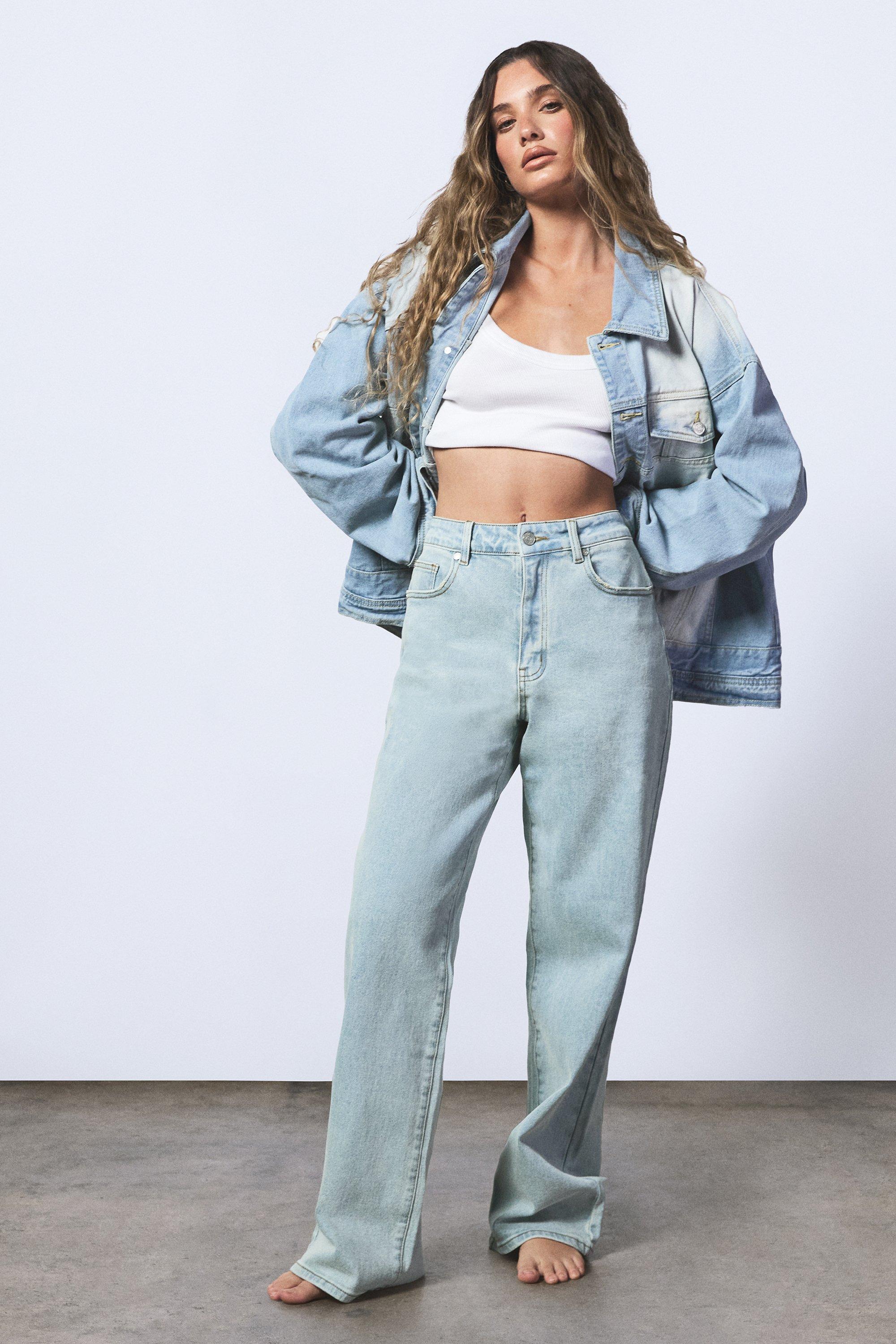 Boohoo Losse Jeans Met Rechte Pijpen, Bleached Blue