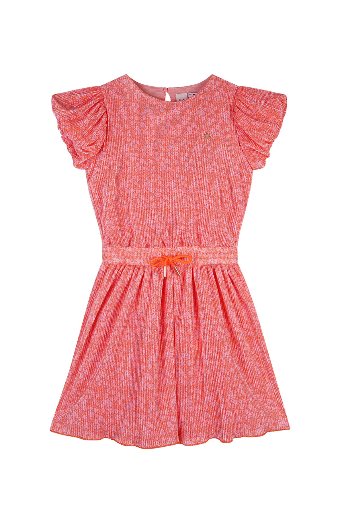 NoNo zomer jurk meisjes - oranje koraal - Daisy AOP, plissee - Miron