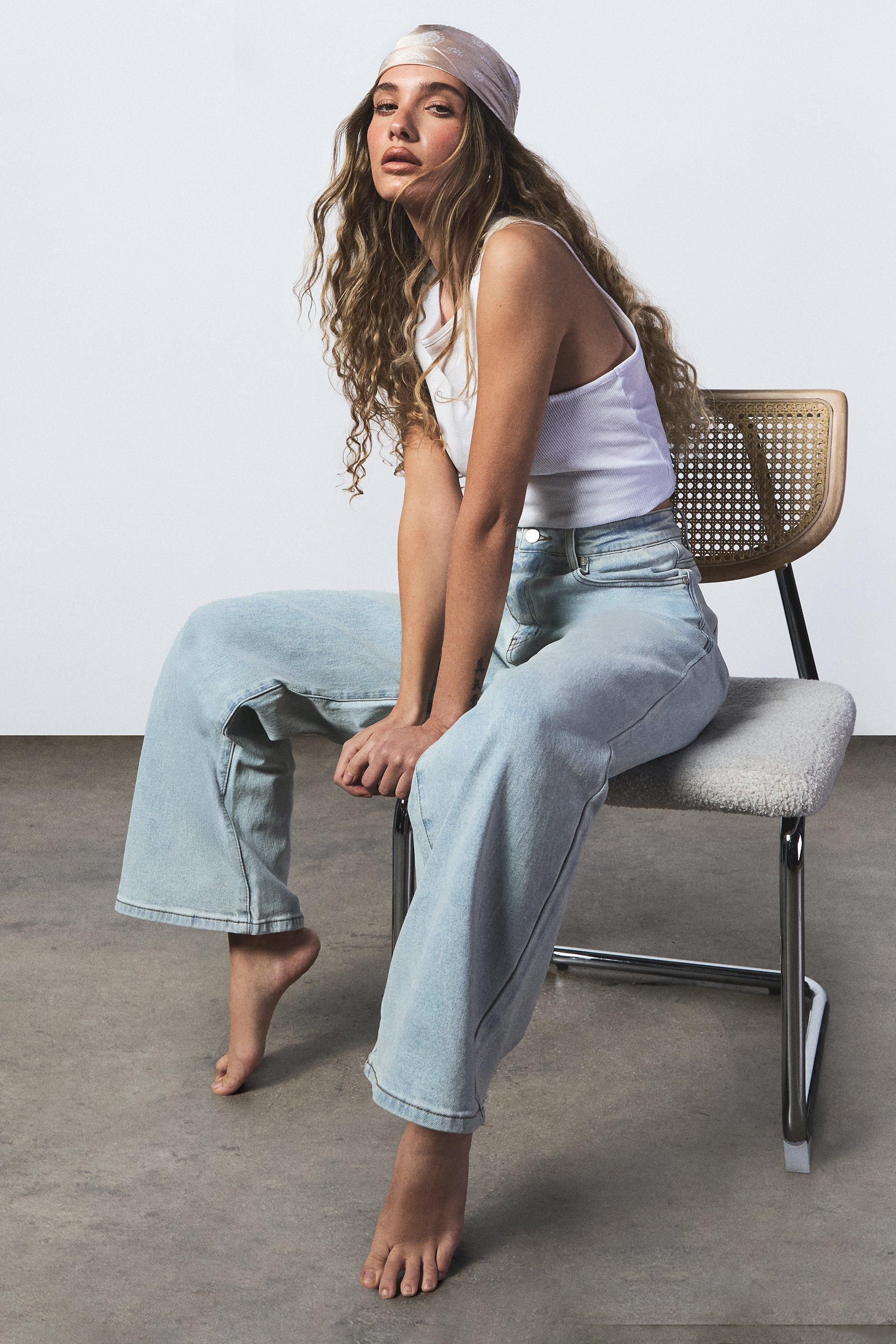 Boohoo Wide Leg Jeans, Bleached Blue