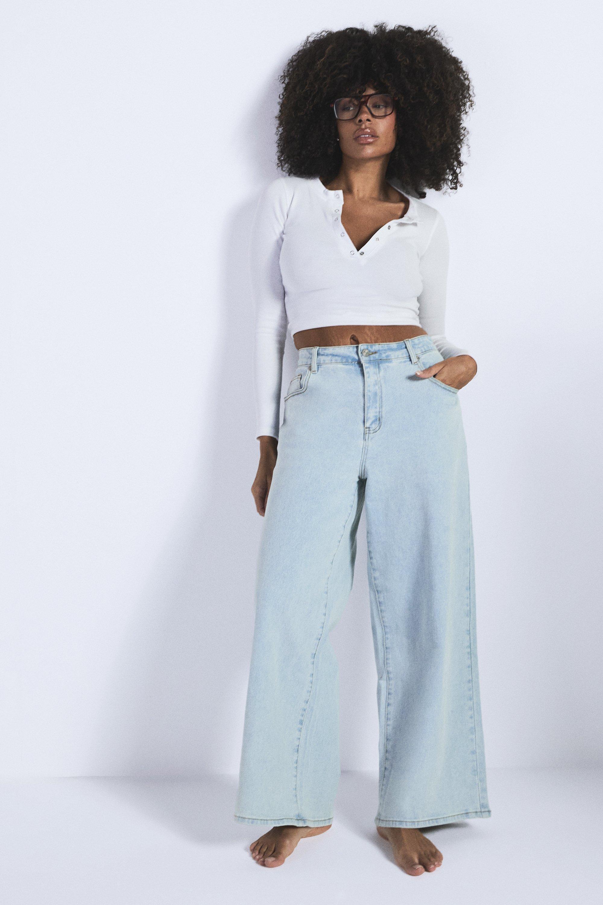 Boohoo Plus Wide Leg Jeans, Bleach Wash