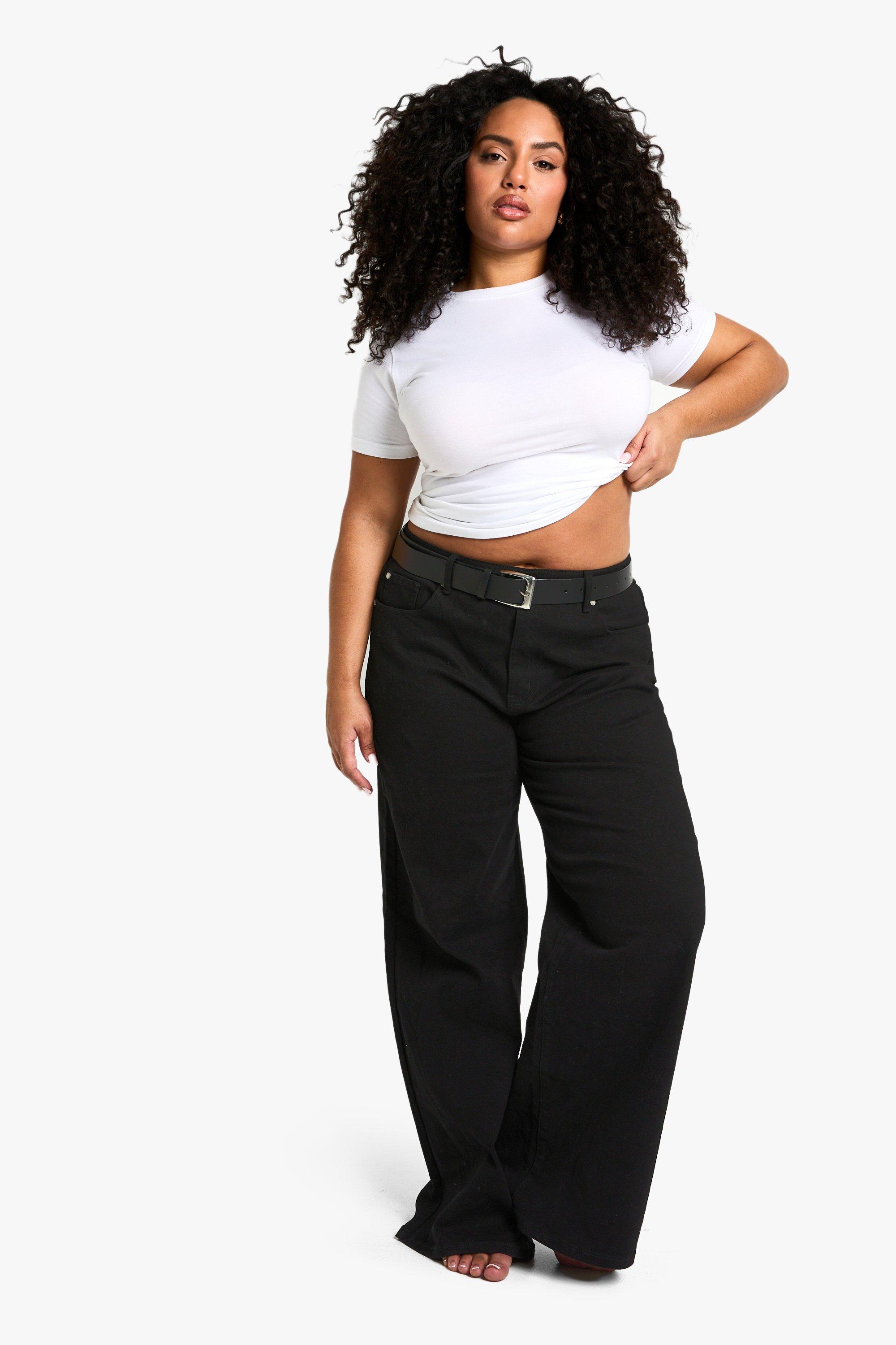 Boohoo Plus Wide Leg Jeans, Black