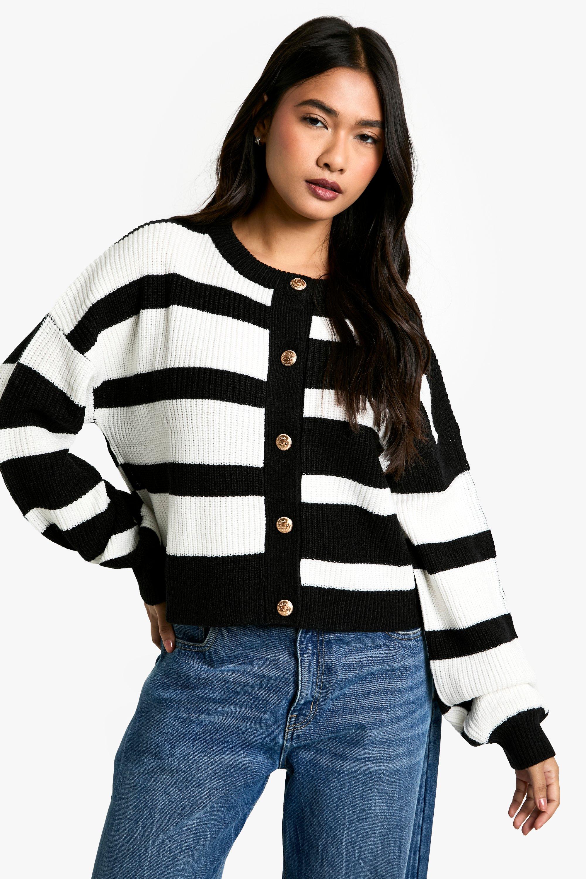 Boohoo Contrasterend Gestreepte Cardigan, Black