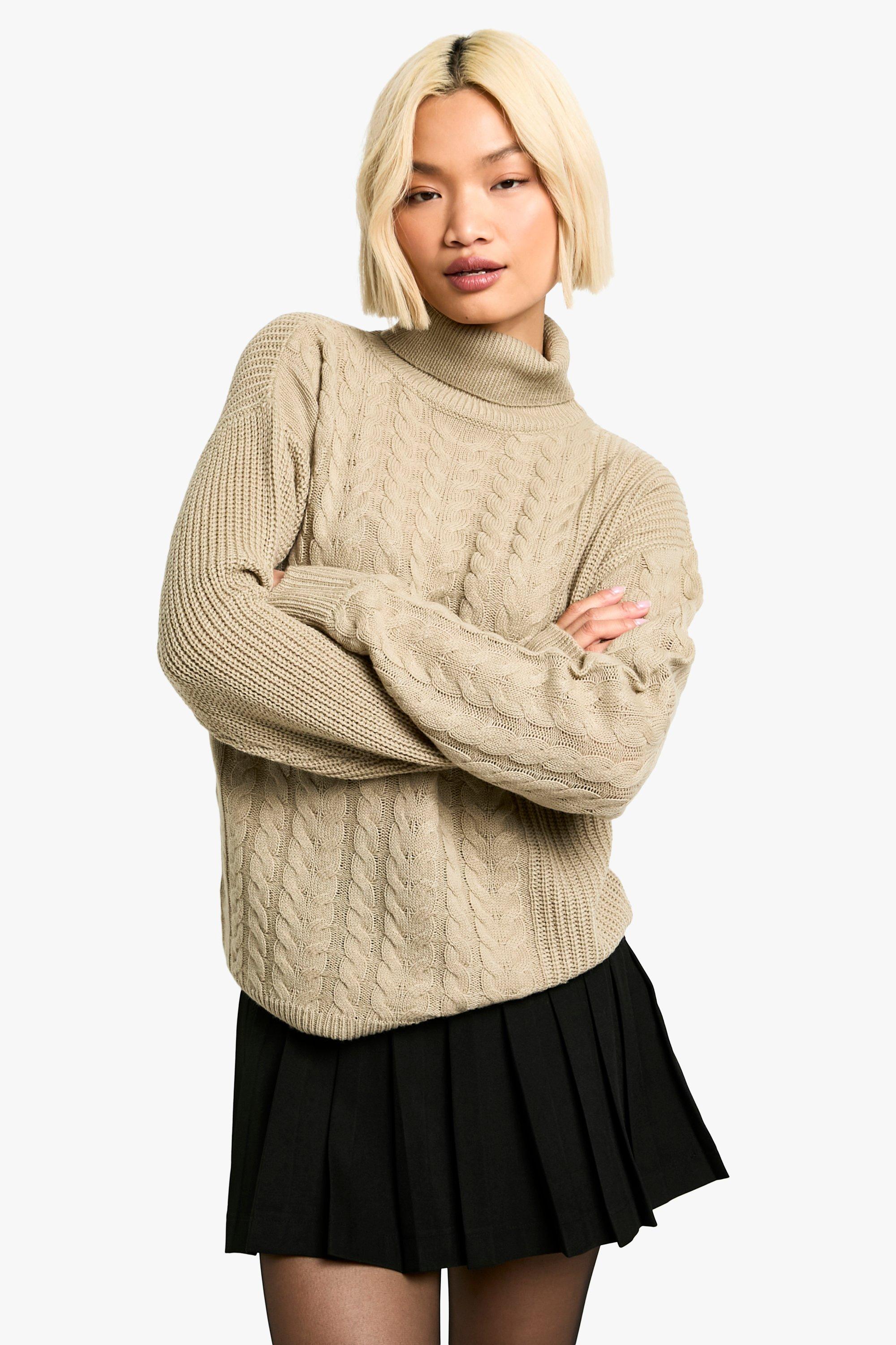 Boohoo Grof Gebreide Trui, Beige