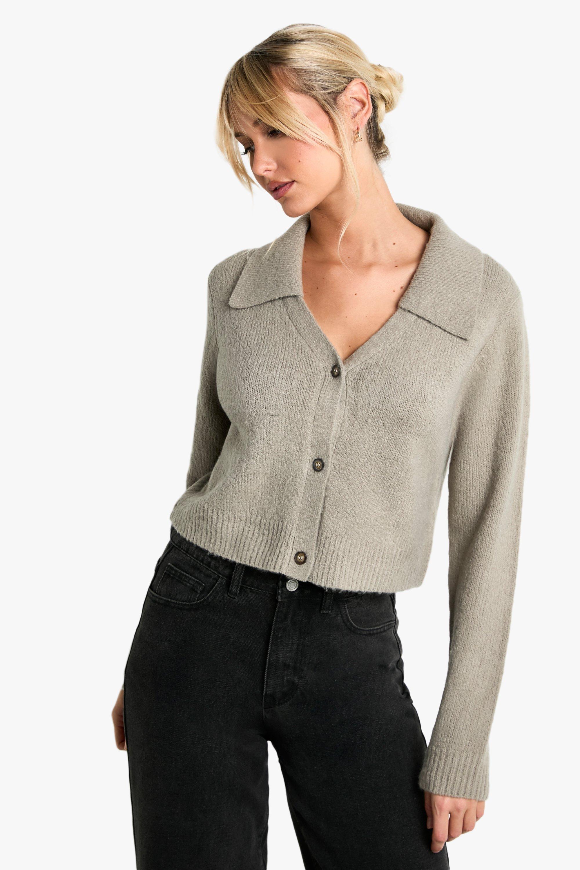 Boohoo Gebreide Cardigan Met Kraag, Oatmeal